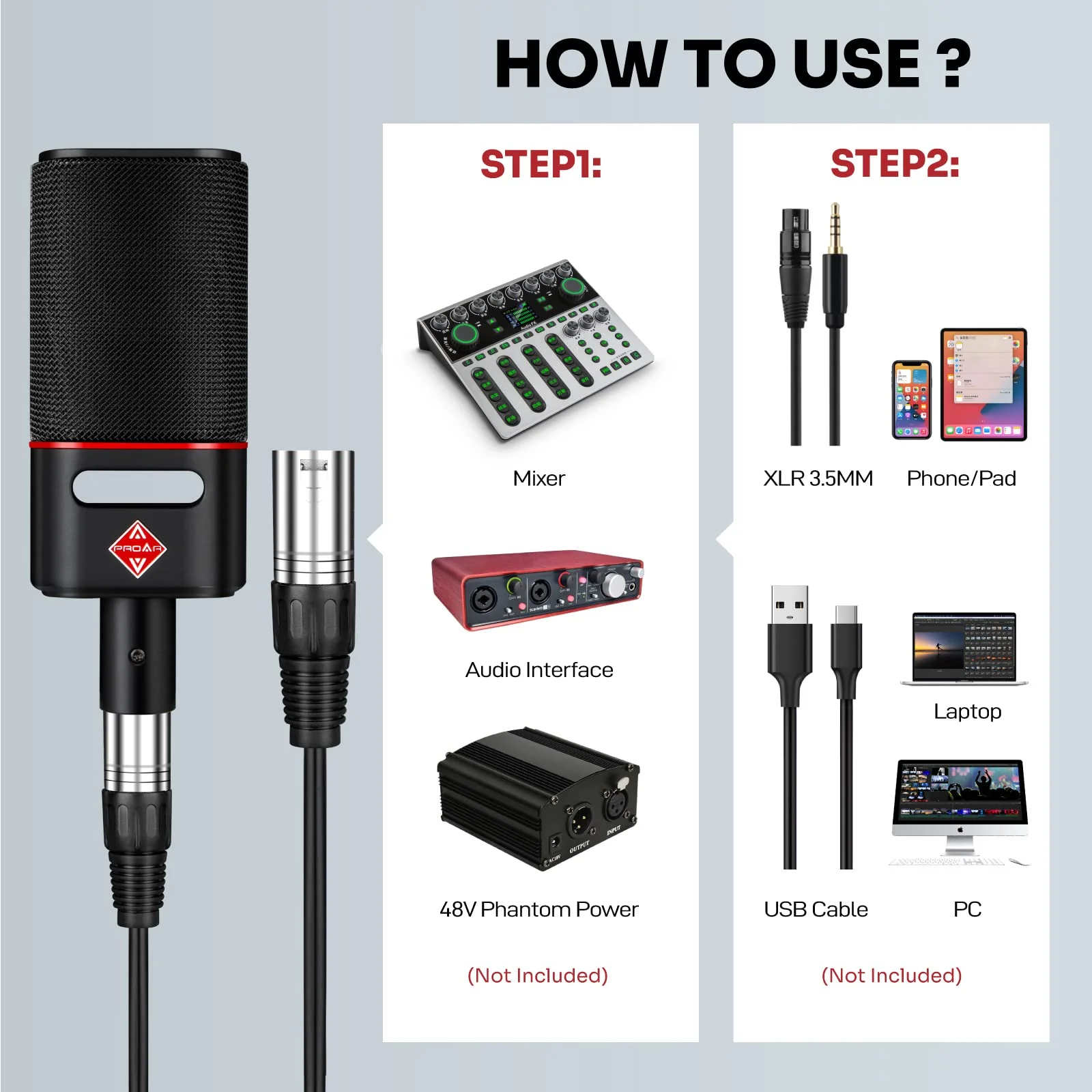 XLR Microphone Cardioid Condenser Microphone XLR with 25mm Large Diaphragm for Computer PC Metal Professional Studio Mic for Recording Podcasting Streaming Gaming ASMR Voice Over Vocals - Image 6
