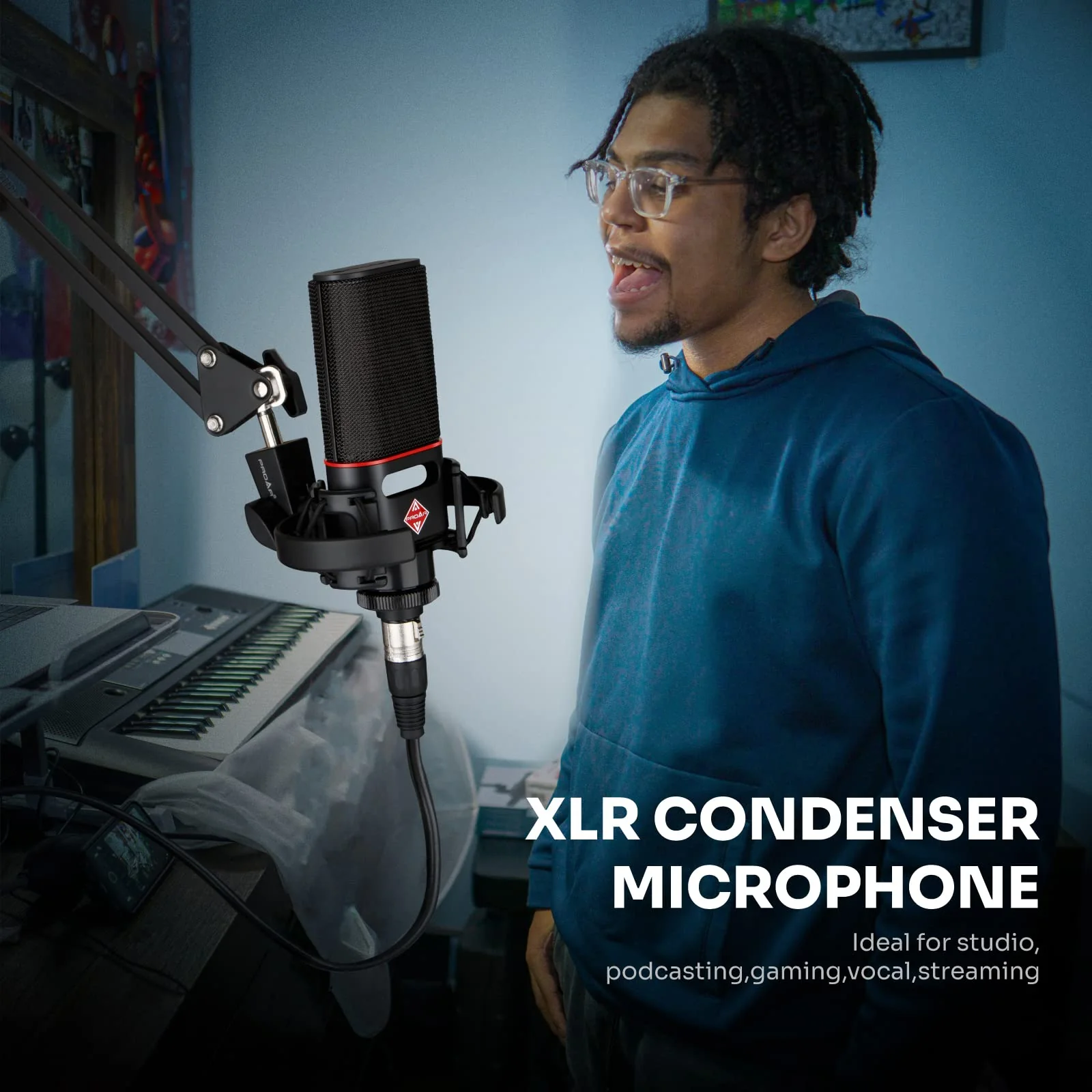 XLR Microphone Cardioid Condenser Microphone XLR with 25mm Large Diaphragm for Computer PC Metal Professional Studio Mic for Recording Podcasting Streaming Gaming ASMR Voice Over Vocals - Image 9