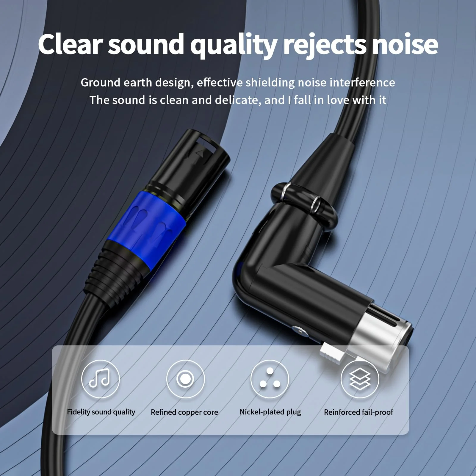 XLR Right-Angle Female to Straight Male Microphone Extension Cable, 90-Degree Female to Straight Male Balanced Cord 3-Pin to 3-Pin, -6.6ft 2Pack 2 6.6FT-XLR Right-Angle Female - Image 3