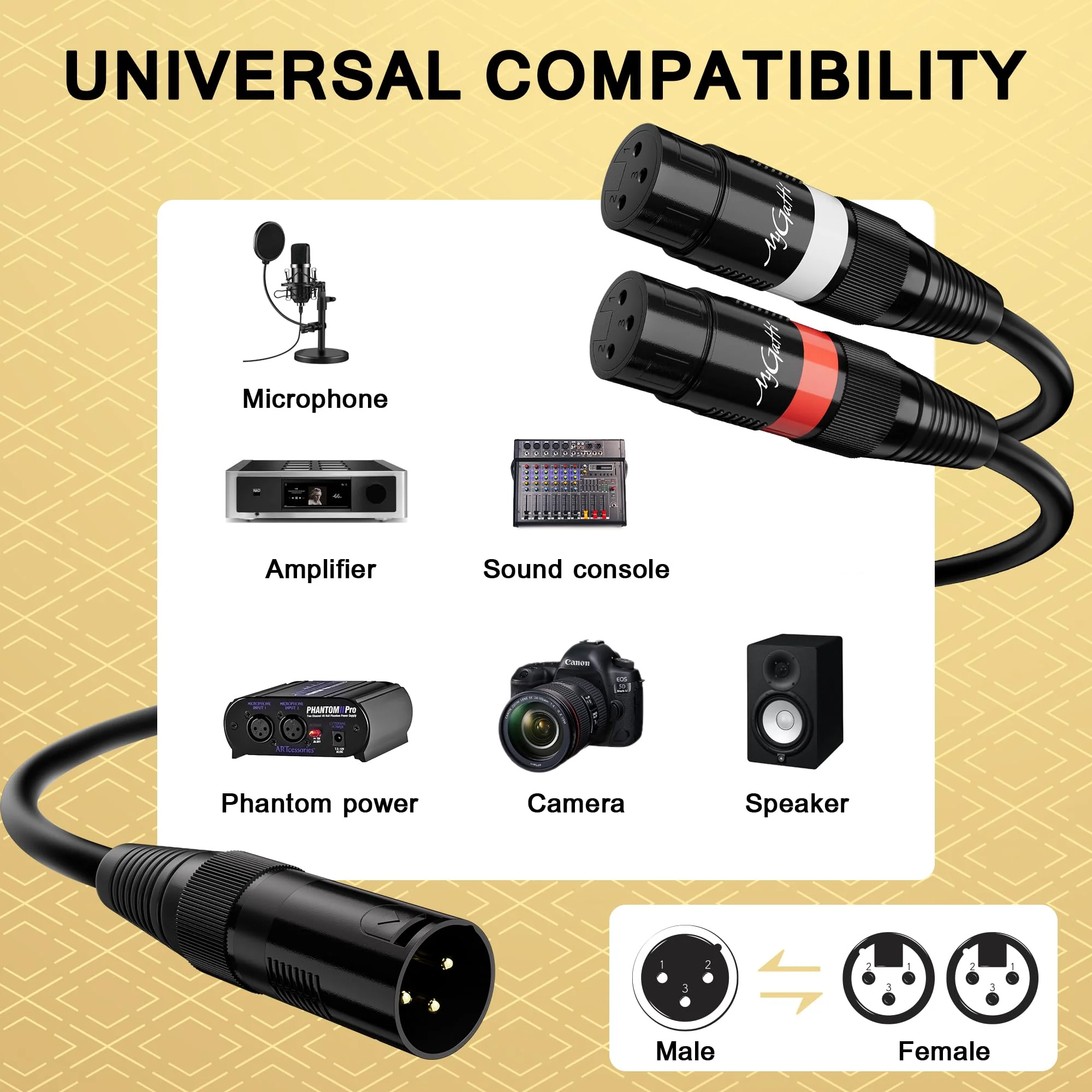 XLR Splitter Y-XLR Cable 100 FT, Gold-Plated 3-Pin XLR Male to Dual XLR Female Patch Y Cable, Bi-Directional Balanced Microphone Adapter Cord, Long 1 XLR to 2 XLR Cable, Oxygen-Free Copper 100FT - Image 6
