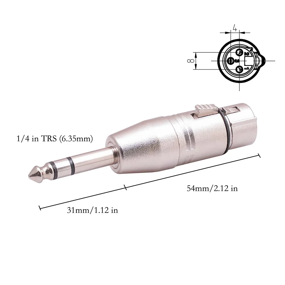 XLR to 1/4 Adapter XLR Female to 1/4 XLR Adapter 6 Pack Zinc Alloy Stereo Mixer Microphone Audio Adapter Connector 6.35mm Female XLR to 1/4 and Male to XLR Female Adapter - Image 4