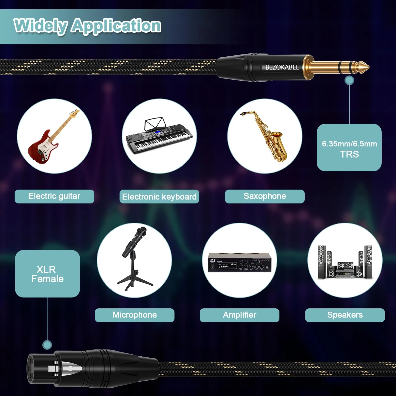 XLR to 1/4 Inch (6.35mm) TRS Cable, Balanced XLR Female to 1/4 Inch TRS Adapter, 6FT 2Pack XLR Female to 6.35 - Image 2