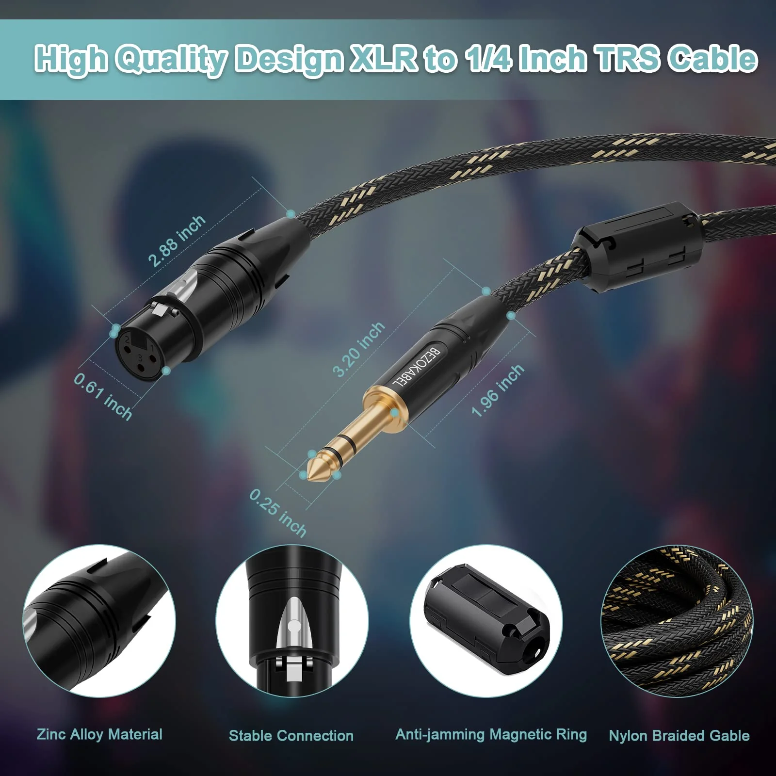 XLR to 1/4 Inch (6.35mm) TRS Cable, Balanced XLR Female to 1/4 Inch TRS Adapter, 6FT 2Pack XLR Female to 6.35 - Image 4