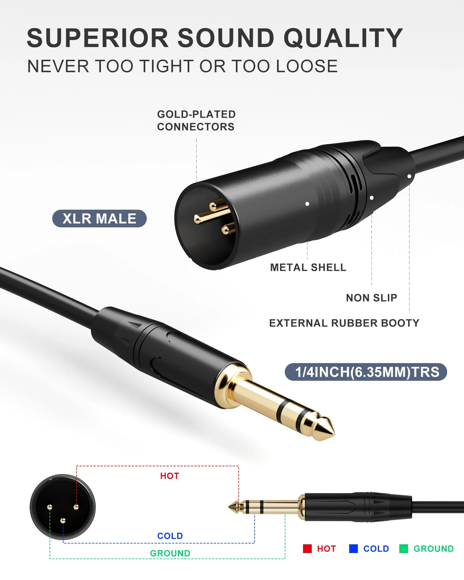 XLR to 1/4 Microphone Cable 15 FT 6.35mm TRS to XLR Male,1/4 to XLR Quarter Inch TRS to XLR Balanced Interconnect Mic Cord Patch Cable for Recording Speaker Amplifier Mixer 15FT（4.6m) xlr to 1/4 (6.35mm) Black - Image 2