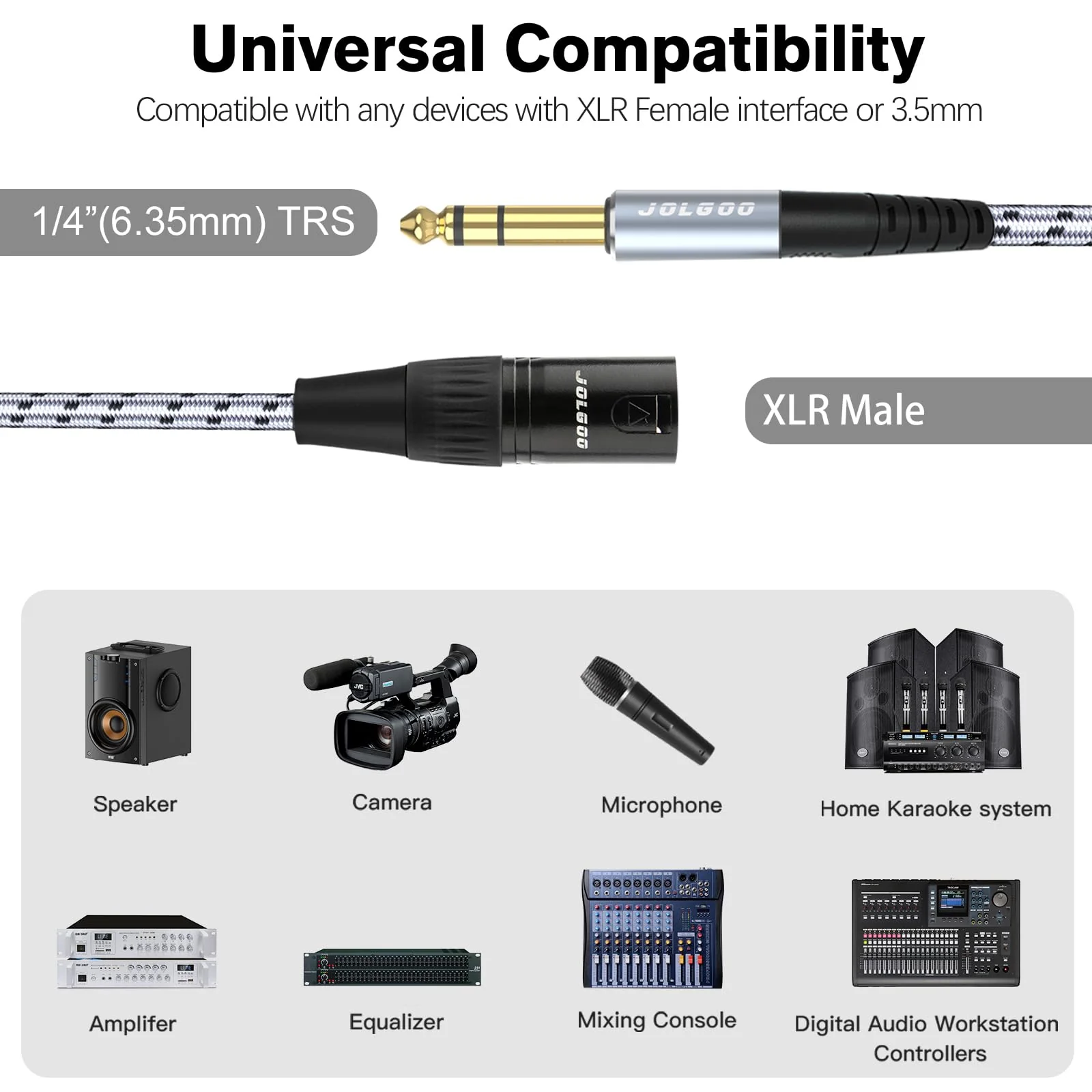 XLR to 1/4 TRS Stereo Adapter, 6.35mm Dual Channel, 3-pin XLR Male, Balanced Microphone Audio Converter Cable 2 Pack (2ft) 2 Feet - Image 2