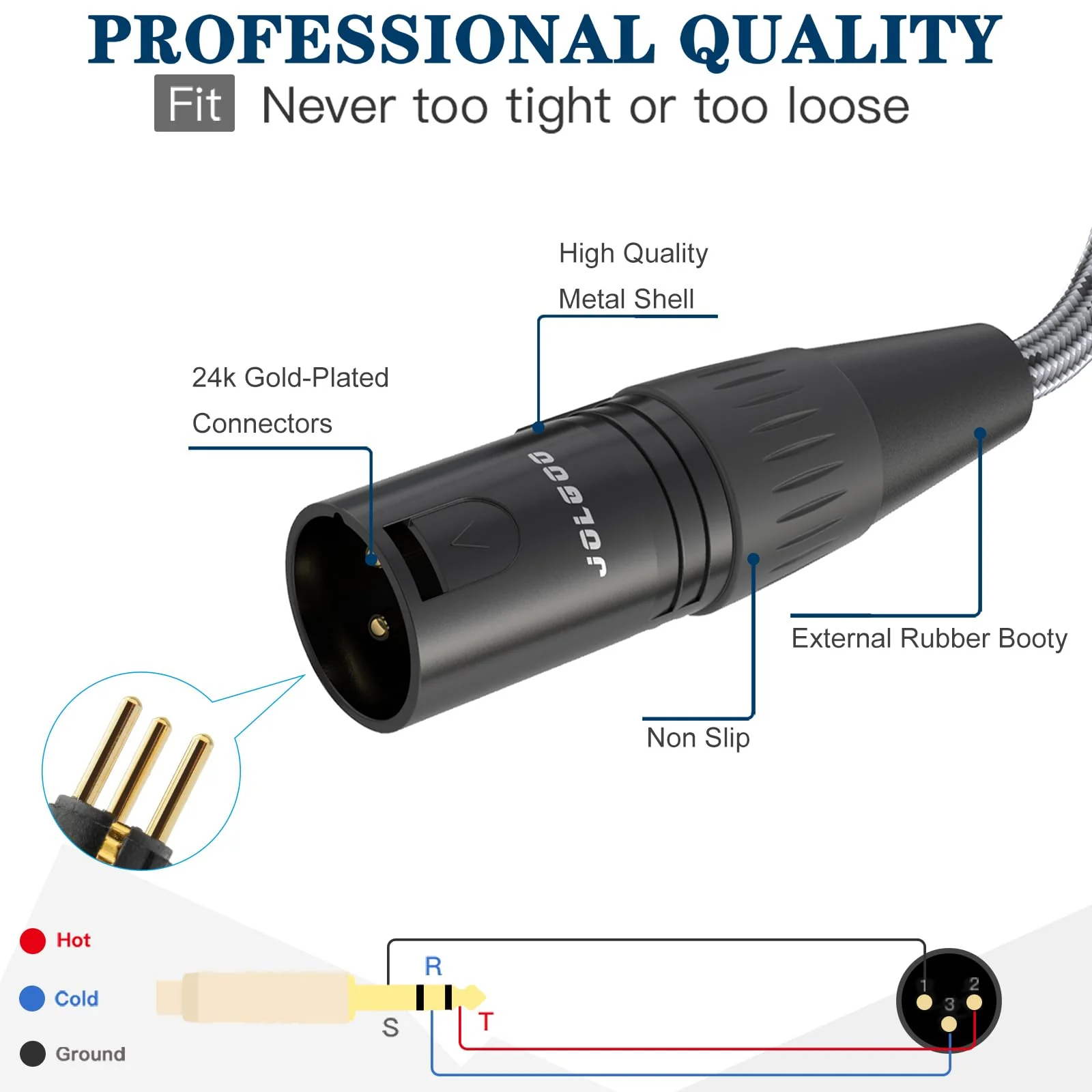 XLR to 1/4 TRS Stereo Adapter, 6.35mm Dual Channel, 3-pin XLR Male, Balanced Microphone Audio Converter Cable 2 Pack (2ft) 2 Feet - Image 4