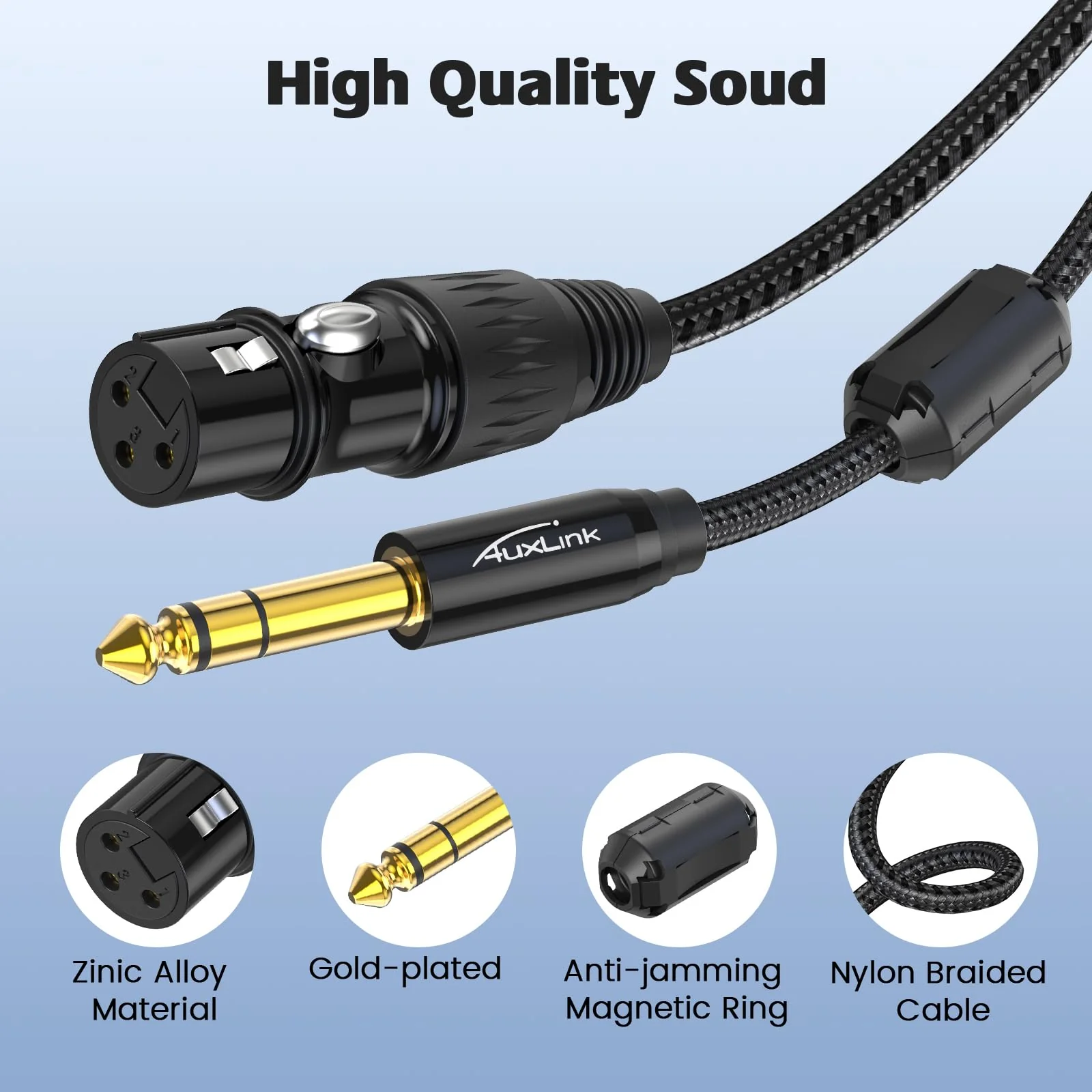 XLR to 1/4, TRS to 6.35mm 15ft 2Packs Gold-Plated Connectors Nylon Braided, Quarter Inch to XLR Female Cable for Speakers, Mixers, Amplifiers XLR Female 15ft 2pack XLR Female to 1/4 Cable - Image 4