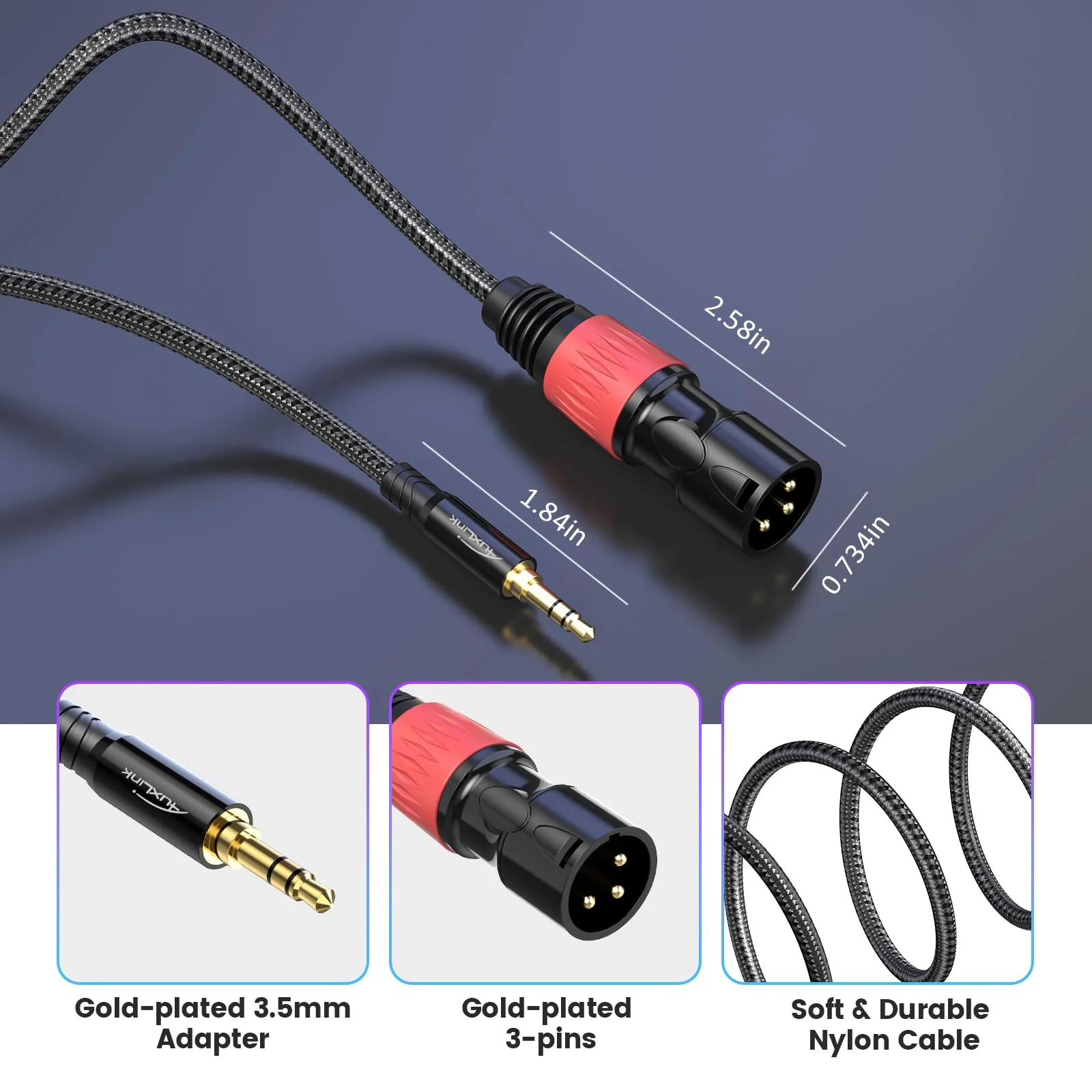 XLR to 3.5mm Cable 15ft 2Pack, Balanced 1/8inch TRS to XLR Cable Gold-Plated 3-Pins Nylon Braided for Cell Phone, Laptop, Speaker, Mixer xlr male to 3.5 - Image 5