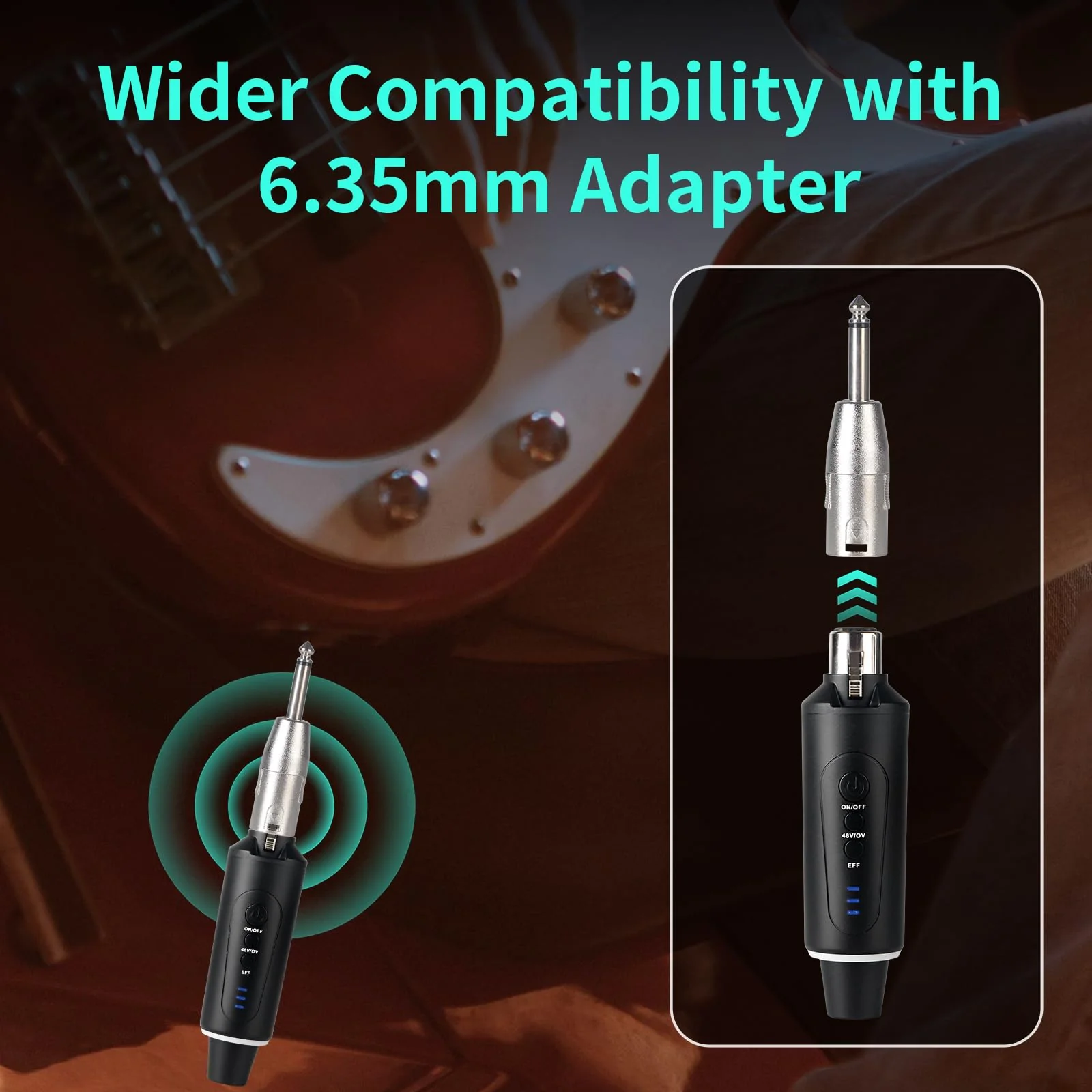 XLR Wireless Microphone System, Wireless Guitar Transmitter Receiver Plug-on for Dynamic and 48V Condenser Microphones, Audio Mixer, with 48V Phantom Power and Reverb Switch (2 transmitter,1 receiver) - Image 3