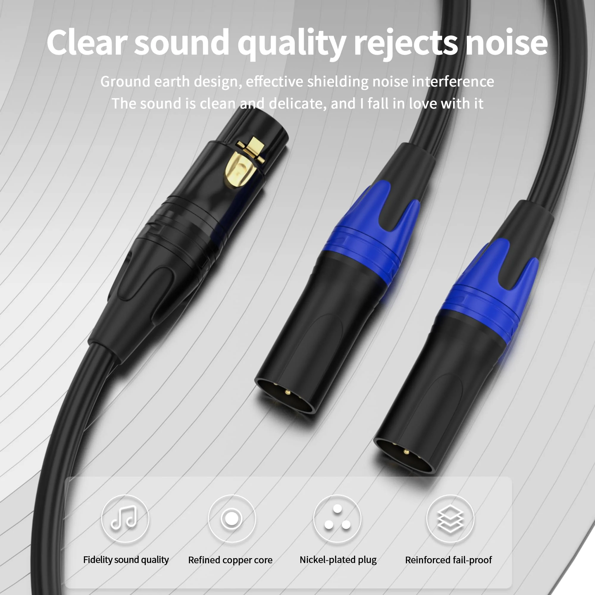 XLR Y Splitter Cable 2 Male to 1 Female, Microphone XLR Breakout Cable Balanced Left and Right Dual Male to Single Female, for Mixer/Speaker/MIC, 10FT-2Pack 1 Female to 2 Male - Image 3