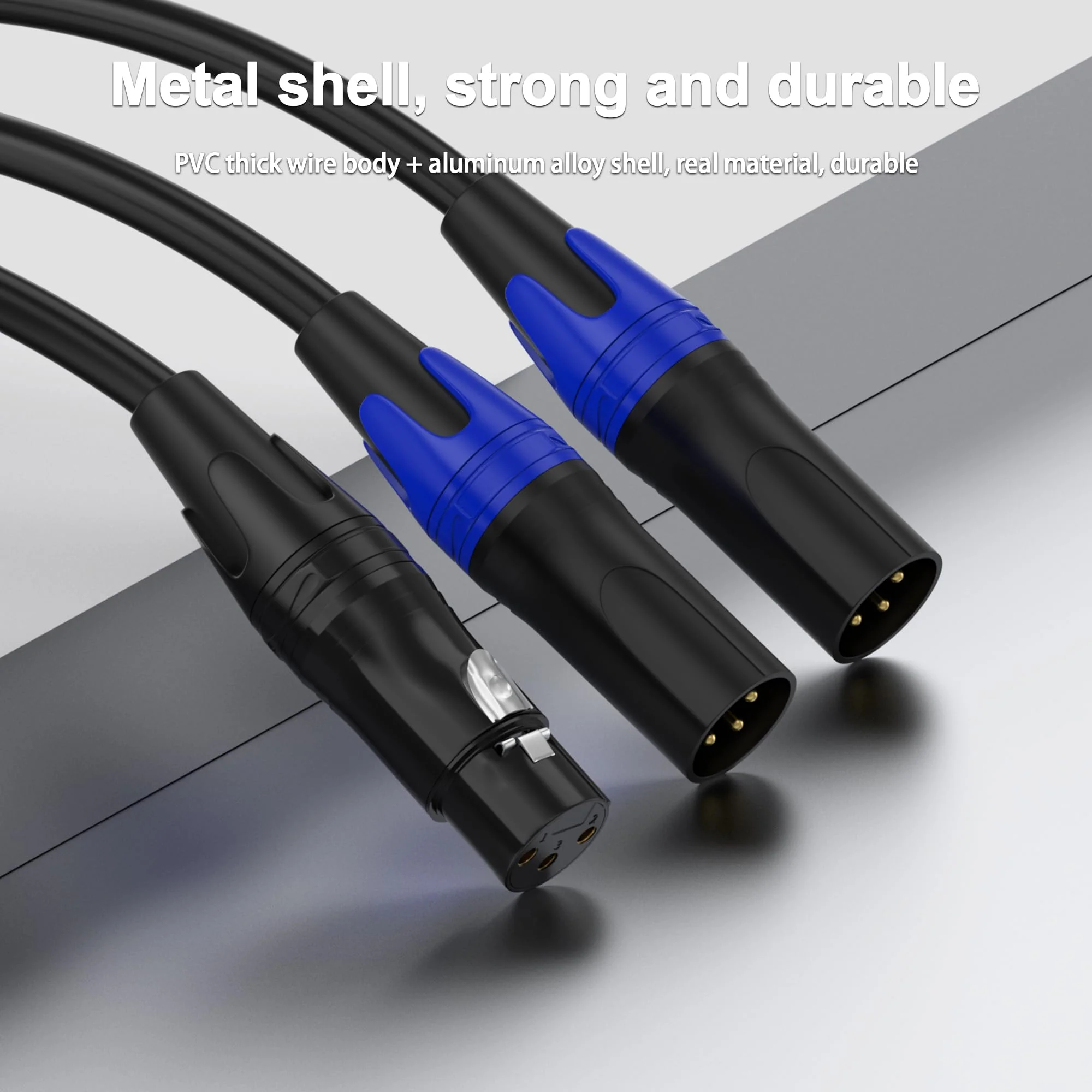 XLR Y Splitter Cable 2 Male to 1 Female, Microphone XLR Breakout Cable Balanced Left and Right Dual Male to Single Female, for Mixer/Speaker/MIC, 10FT-2Pack 1 Female to 2 Male - Image 4