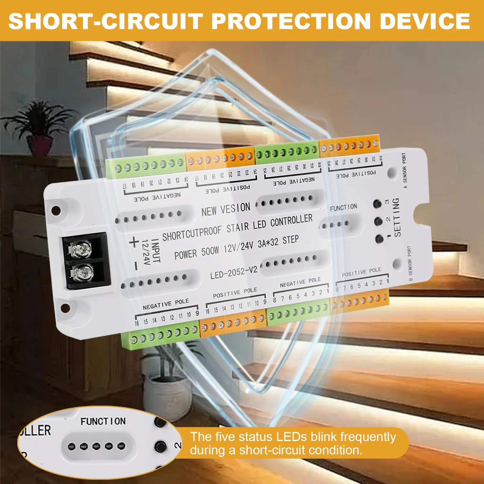 XLSBZ LED Stair Lighting Controller with Motion Sensor, 5 Modes, 32 Levels, Stair Light Control, LED Stair Light Controller - Image 3