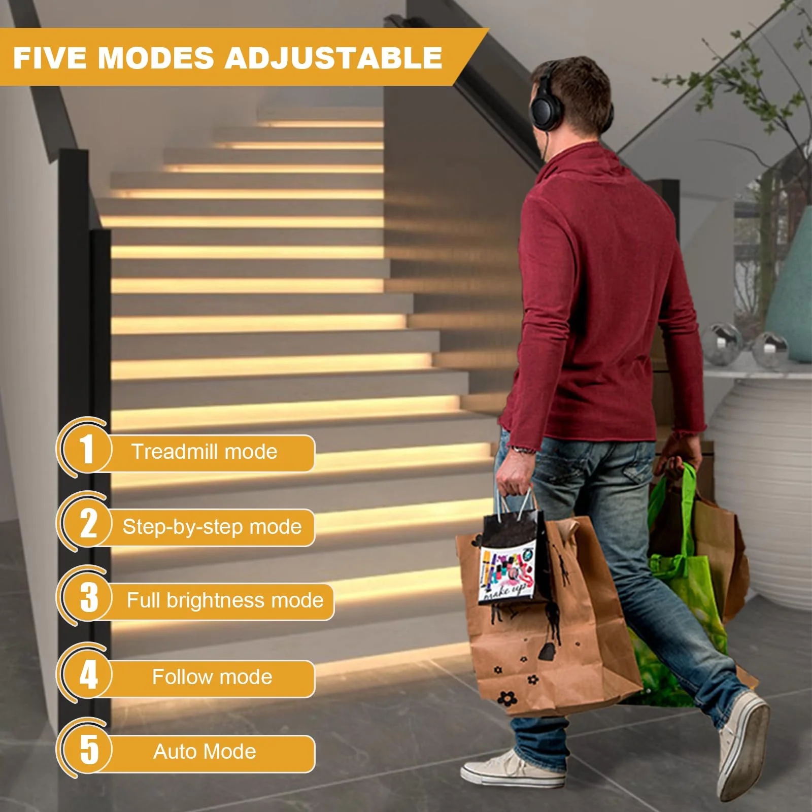 XLSBZ LED Stair Lighting Controller with Motion Sensor, 5 Modes, 32 Levels, Stair Light Control, LED Stair Light Controller - Image 5