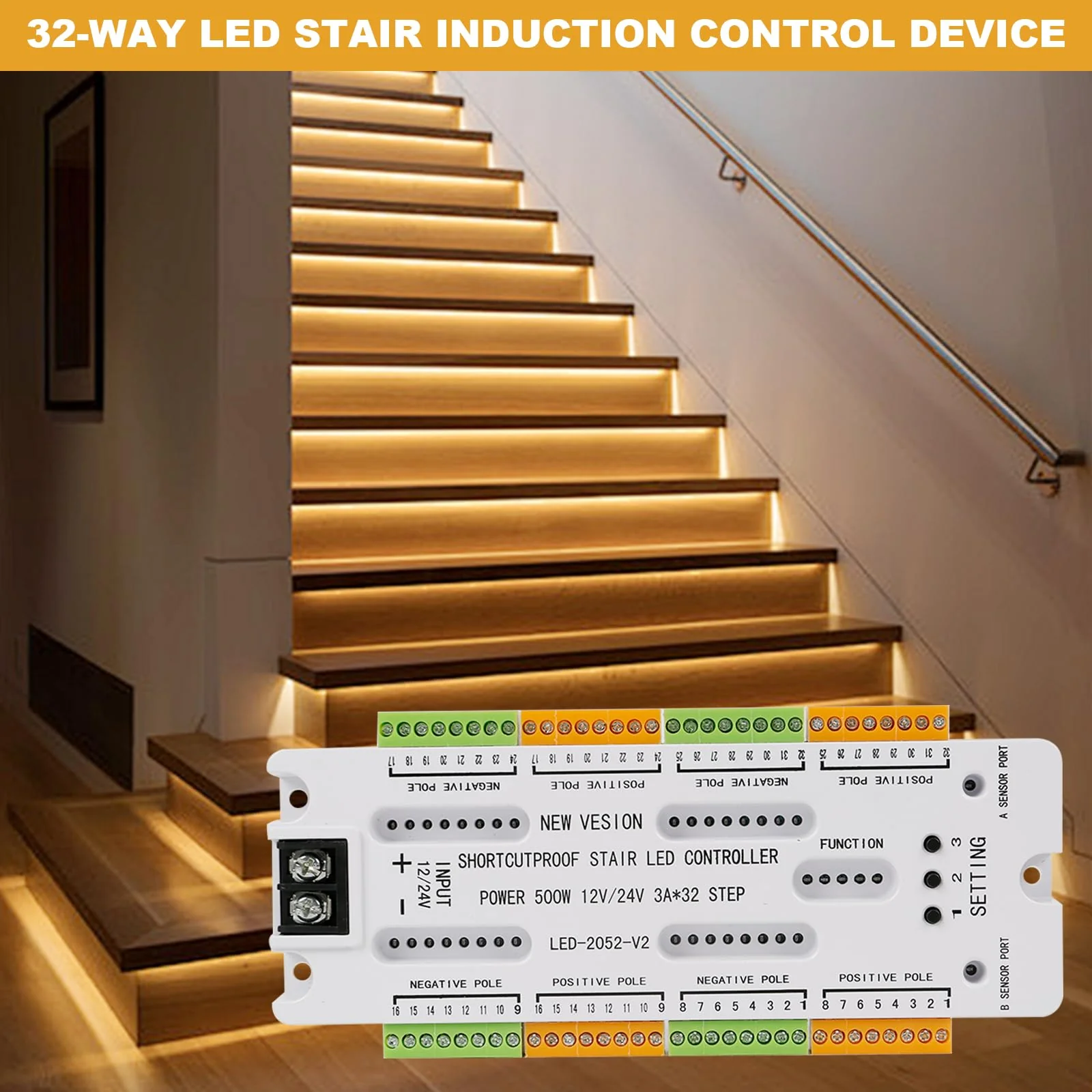 XLSBZ LED Stair Lighting Controller with Motion Sensor, 5 Modes, 32 Levels, Stair Light Control, LED Stair Light Controller - Image 9