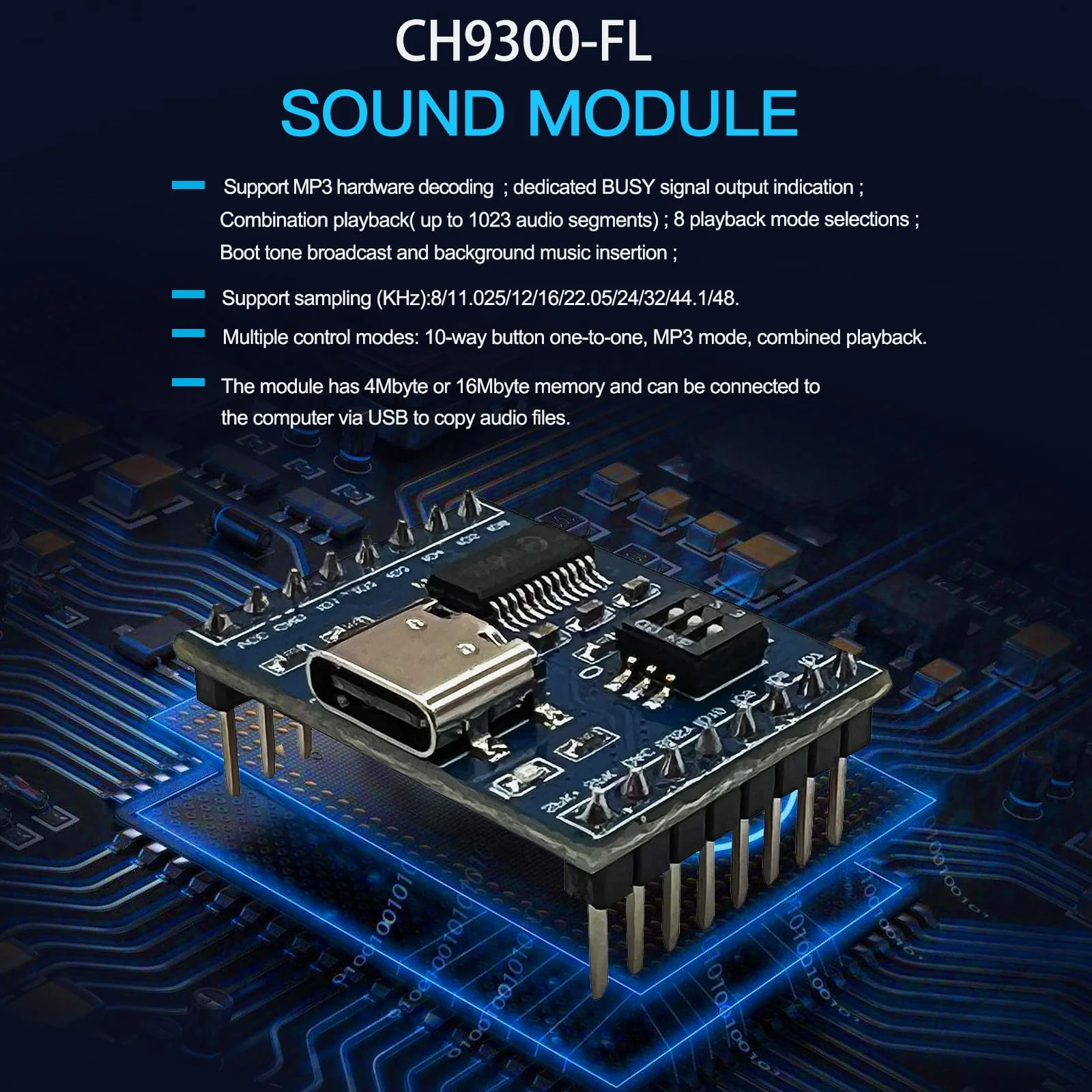 XLW Voice Playback Module,16M Sound Board MP3 Music Player with Speaker,DC3.6-5.2V,USB Downloadable 10 IO Trigger Serial Port Control for Voice Prompts, Broadcast Device Factory, Xmas DIY-5 Pack+Horn Voice Module+Horn - Image 2