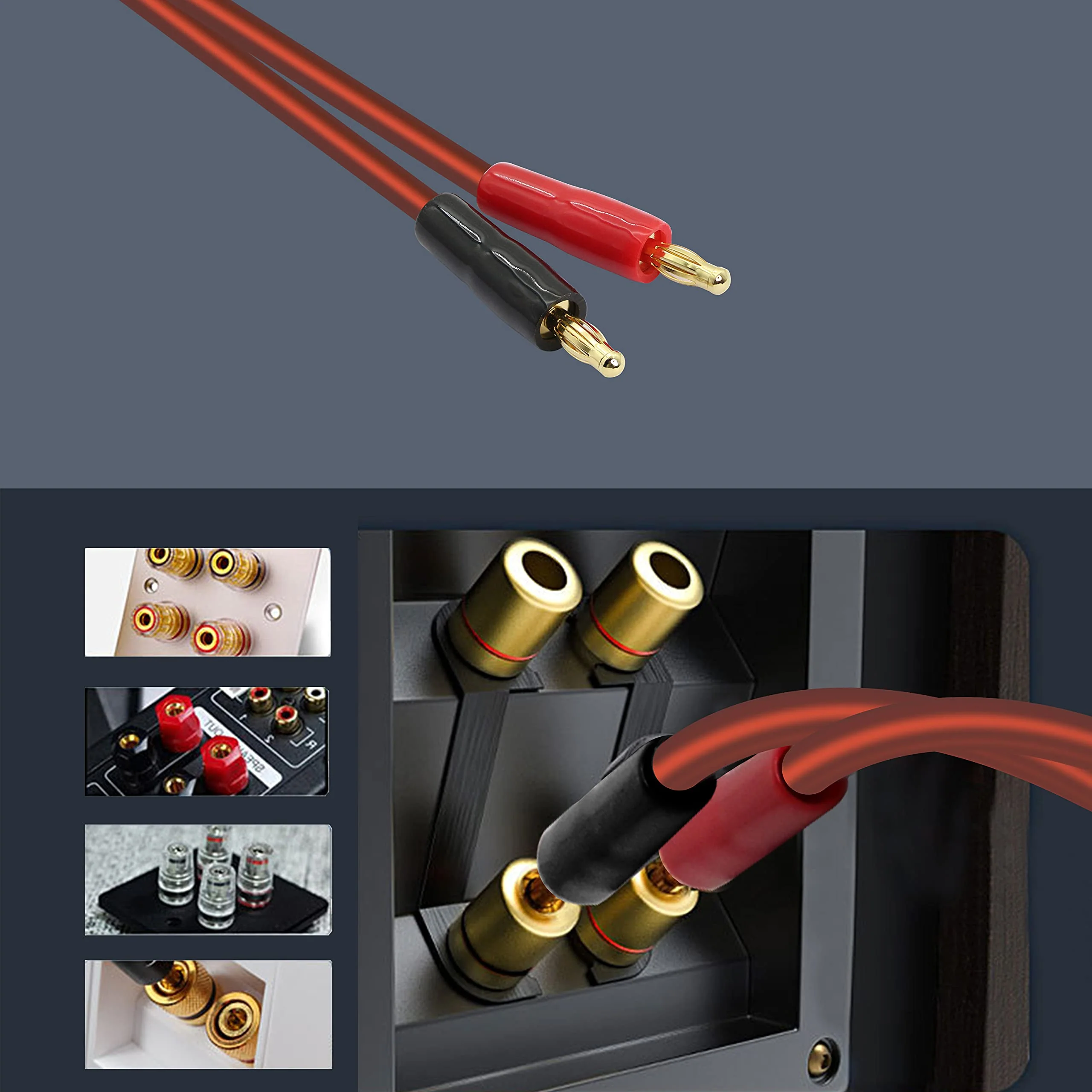 XMSJSIY 6.35mm 1/4 TRS to Banana Plug Speaker Cable, 6.35mm 3 Pole Speaker Cable with 4mm Banana Plug 2pcs OFC HiFi Speaker Wire for DJ Application Guitars Mixer Headphone Jack- (2m) (Pack of 2) 2 meters (Pack of 2) - Image 2