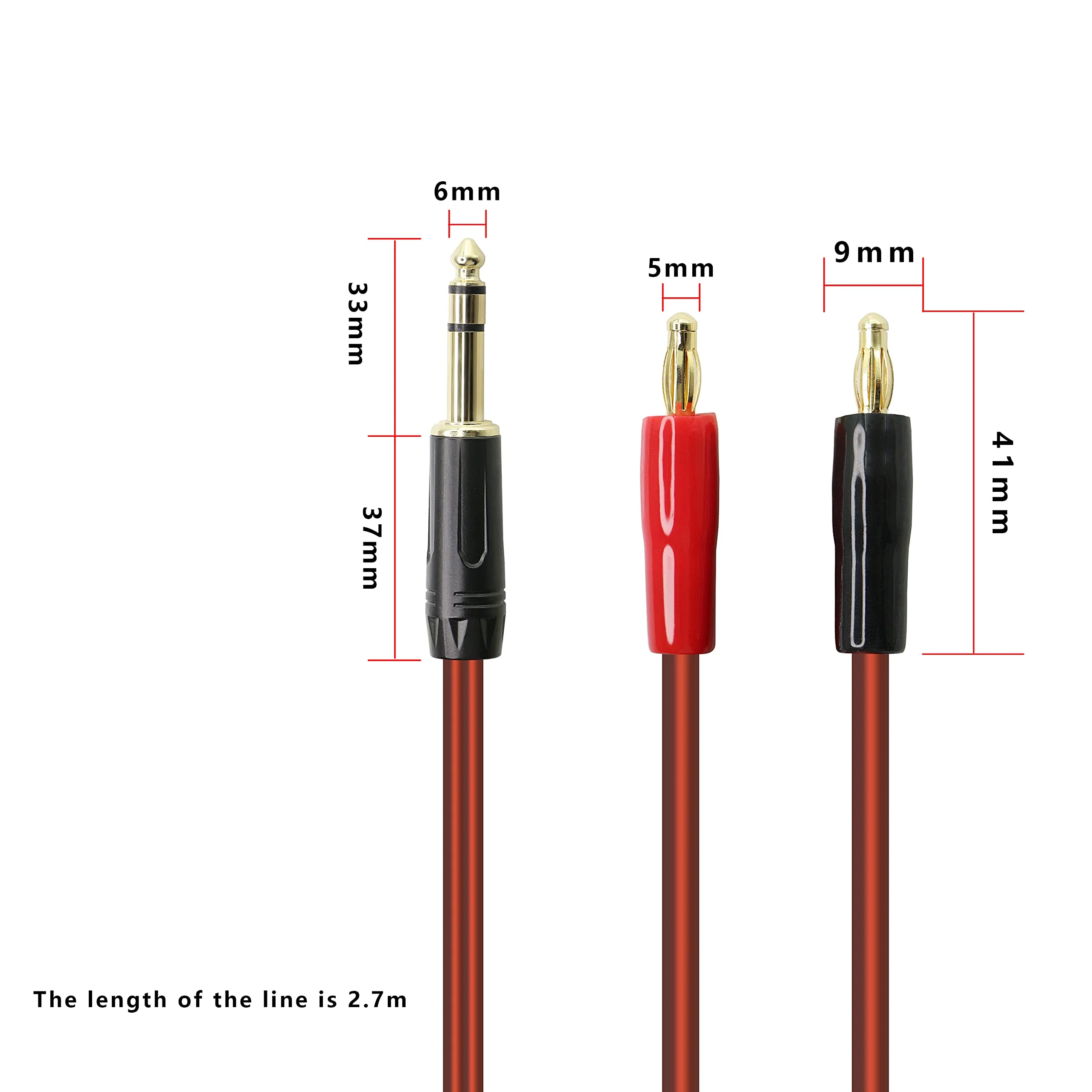 XMSJSIY 6.35mm 1/4 TRS to Banana Plug Speaker Cable, 6.35mm 3 Pole Speaker Cable with 4mm Banana Plug 2pcs OFC HiFi Speaker Wire for DJ Application Guitars Mixer Headphone Jack- (2m) (Pack of 2) 2 meters (Pack of 2) - Image 6