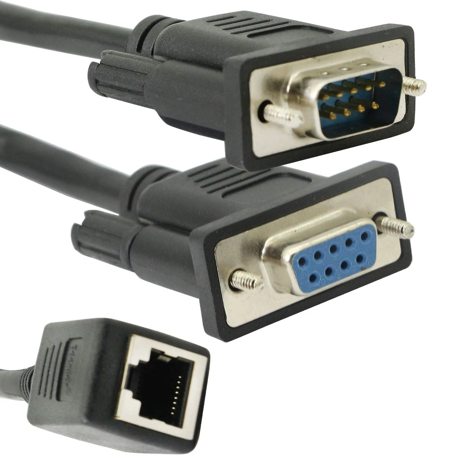 XMSJSIY DB9 RS232 to RJ45 Extender, DB9 9-Pin Serial Port Female&Male to RJ45 CAT5 CAT6 Ethernet LAN Extend Adapter Cable-2pcs (2-Cable) 2-Cable - Image 2