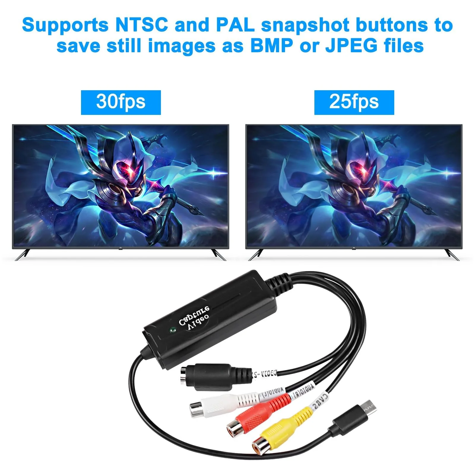 XMSJSIY RCA AV to USB C Converter Video Capture Card Adapter 1 Channel AV NTSC PAL Video S Video/Composite to USB Converter Video Audio RCA for Mobile Phone/PC - Image 4