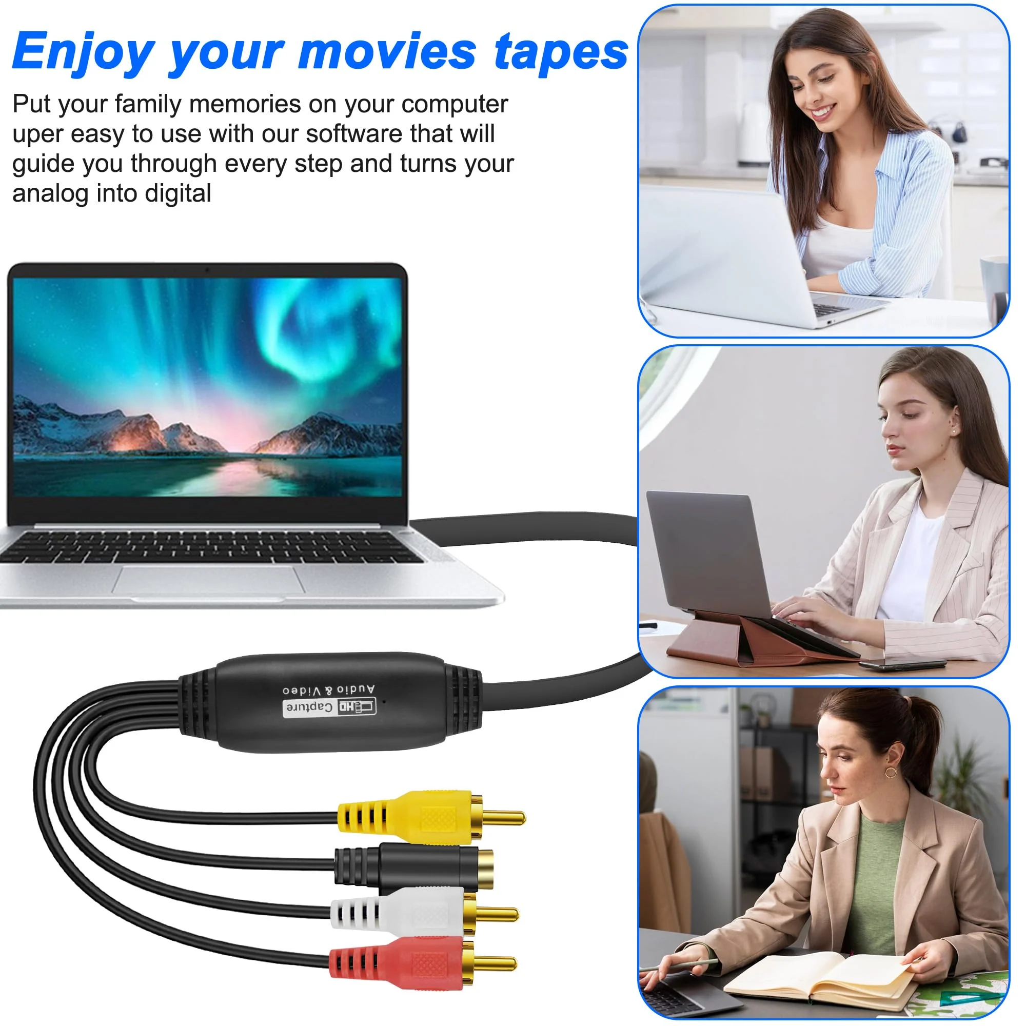 XMSJSIY USB 2.0 Audio Video Capture Card S Video RCA to USB Digital Grabber Recorder CVBS VHS VCR to Digital Converter for DVD Player,Laptop,PC,Tape Recording -1.2M/3.9FT (S-Video+3 RCA Male to USB) S-video+3 RCA Male to USB - Image 5