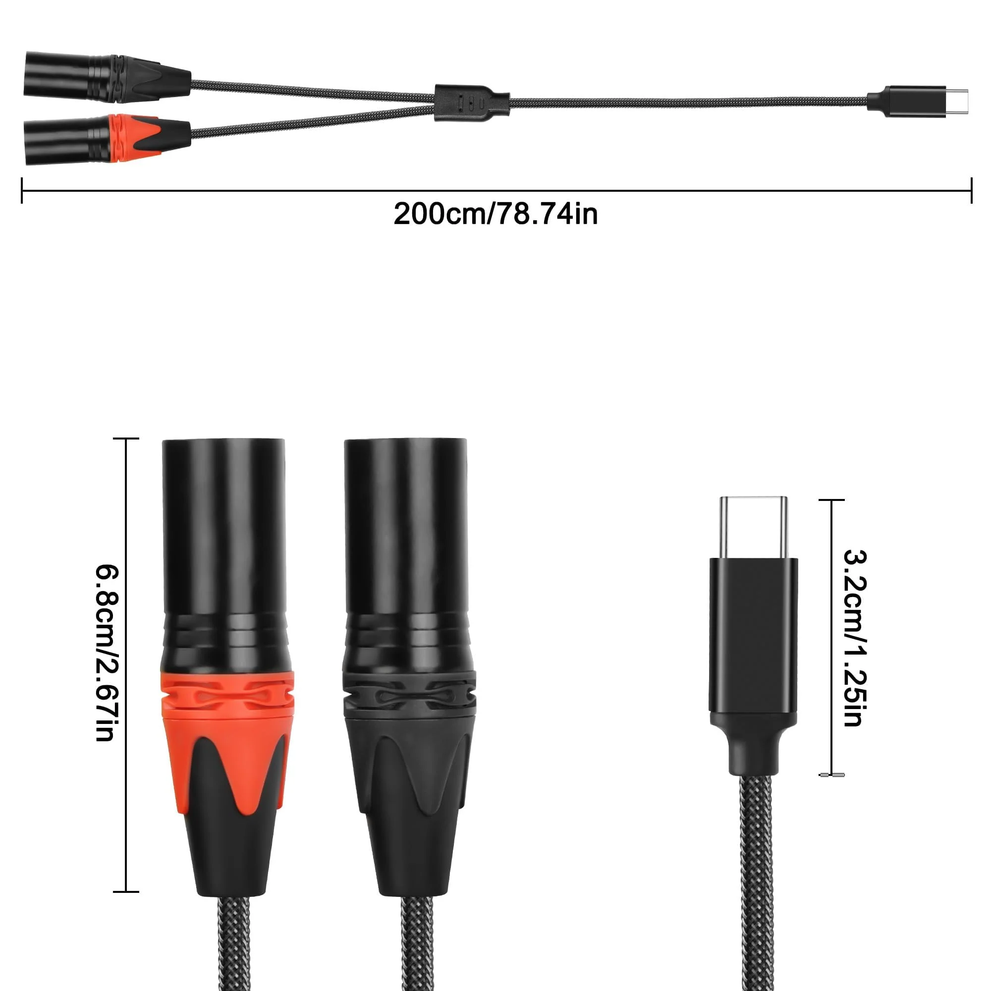 XMSJSIY USB C to Dual XLR Microphone Cable Type C Male to XLR Male Stereo Power Amplifier Cable Audio Connector Cable Compatible with PC Phone Tablet Power Amplifier Audio Cable - 2M/6.56FT - Image 2
