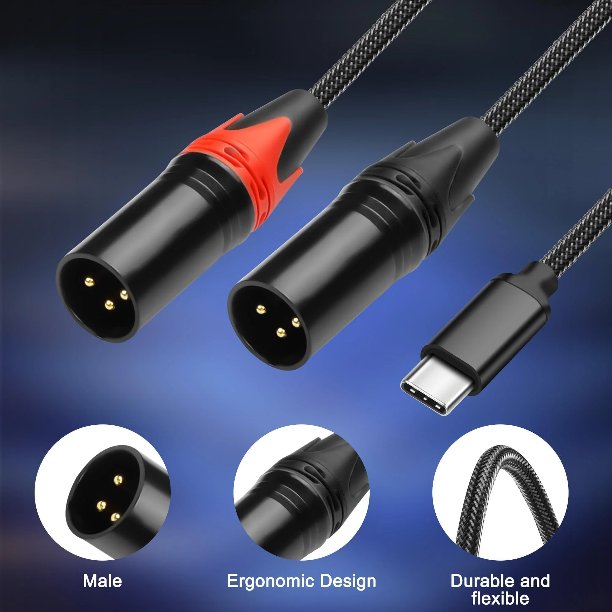 XMSJSIY USB C to Dual XLR Microphone Cable Type C Male to XLR Male Stereo Power Amplifier Cable Audio Connector Cable Compatible with PC Phone Tablet Power Amplifier Audio Cable - 2M/6.56FT - Image 4