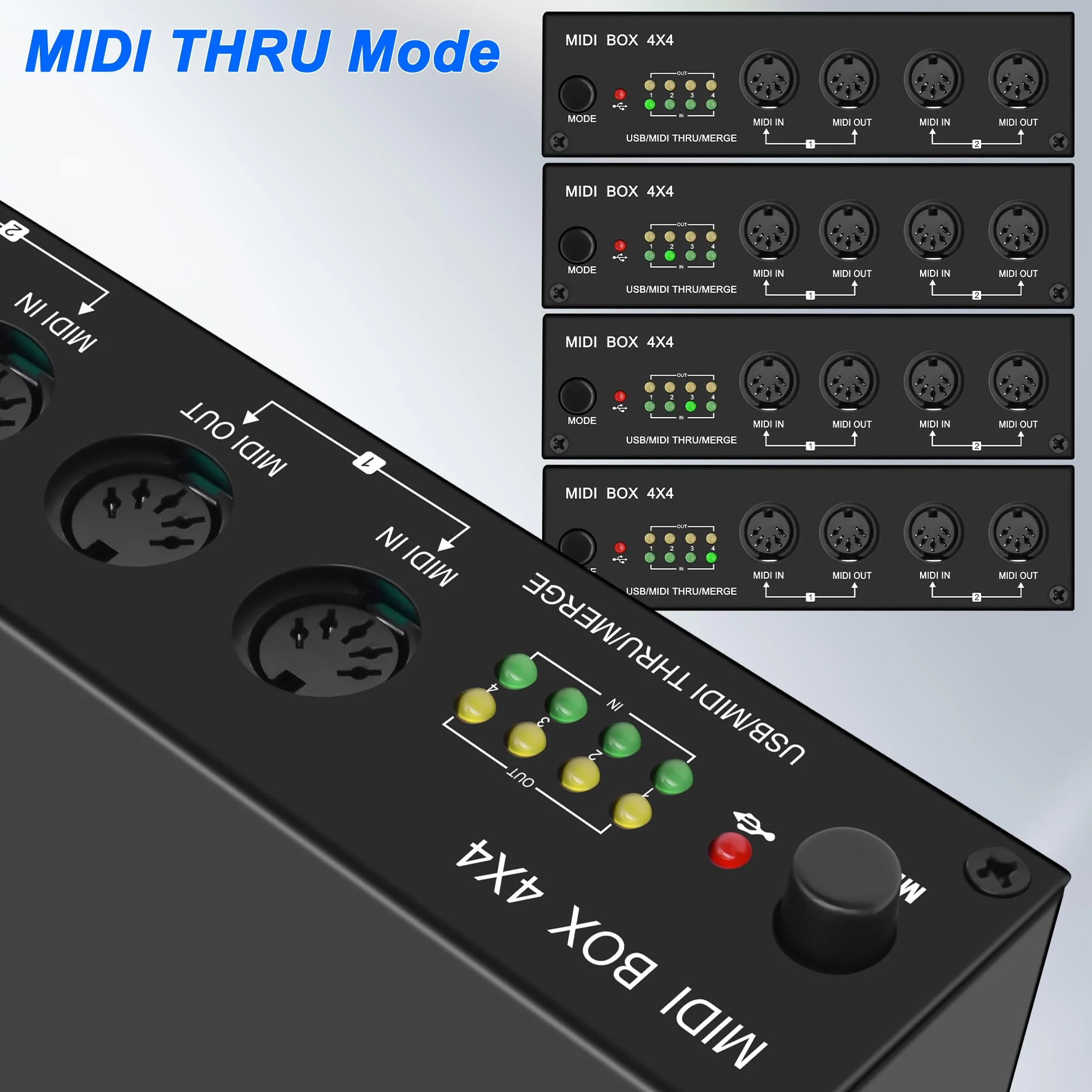 XMSJSIY USB MIDI Interface Box 4 In 4 Out 64 Channel MIDI Thru Box 4 * 4 Converter with Router Merge Splitter Thru Hub with LED Indicators for PC Mac and USB MIDI instruments - 1PCS - Image 4