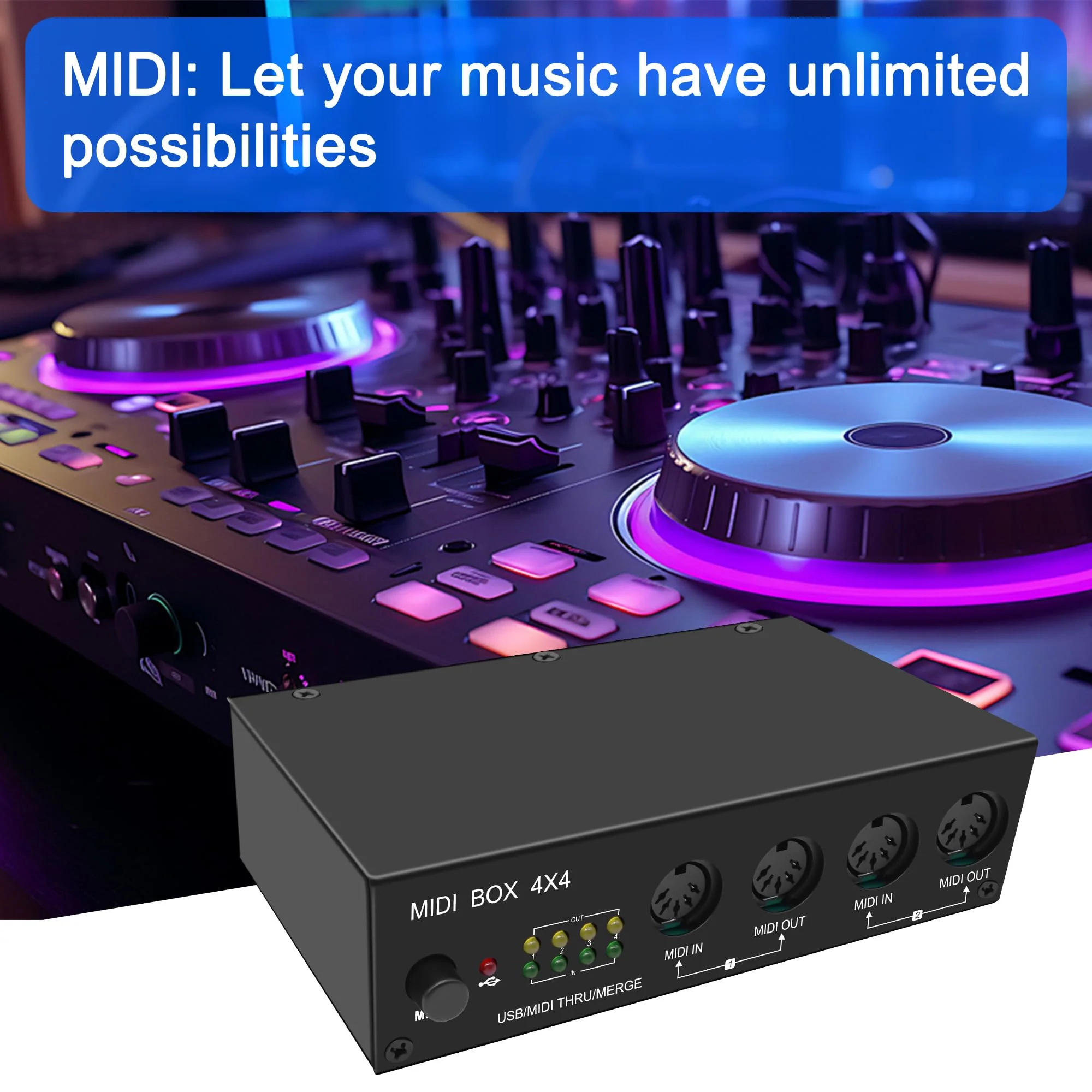 XMSJSIY USB MIDI Interface Box 4 In 4 Out 64 Channel MIDI Thru Box 4 * 4 Converter with Router Merge Splitter Thru Hub with LED Indicators for PC Mac and USB MIDI instruments - 1PCS - Image 7