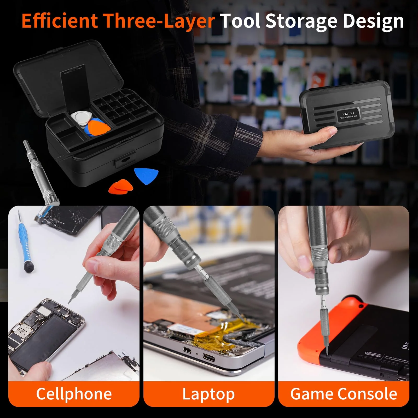 XOOL 132 in 1 Precision Screwdriver Set with Magnetic Driver Kit Professional Electronics Repair Tool Kit for Computer, PC, Mac-Book, Laptop, Tablet, iPhone, Xbox, Game Console - Image 6