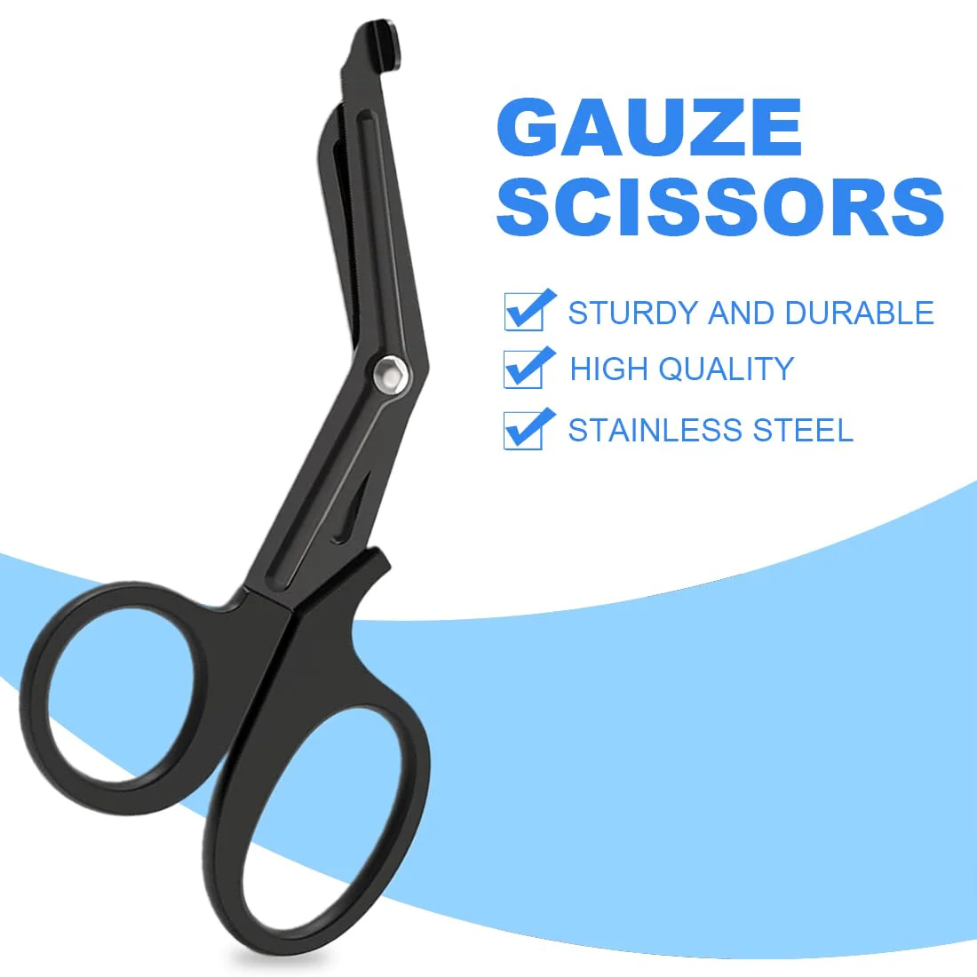 XOUDKE Medical Bandage Scissors, Medical Scissors, EMT and Trauma Scissors, Stainless Steel Bandage Scissors, 15 cm, Bent Stealth Black for Nurses, Medical Students, Emergency Room - Image 2
