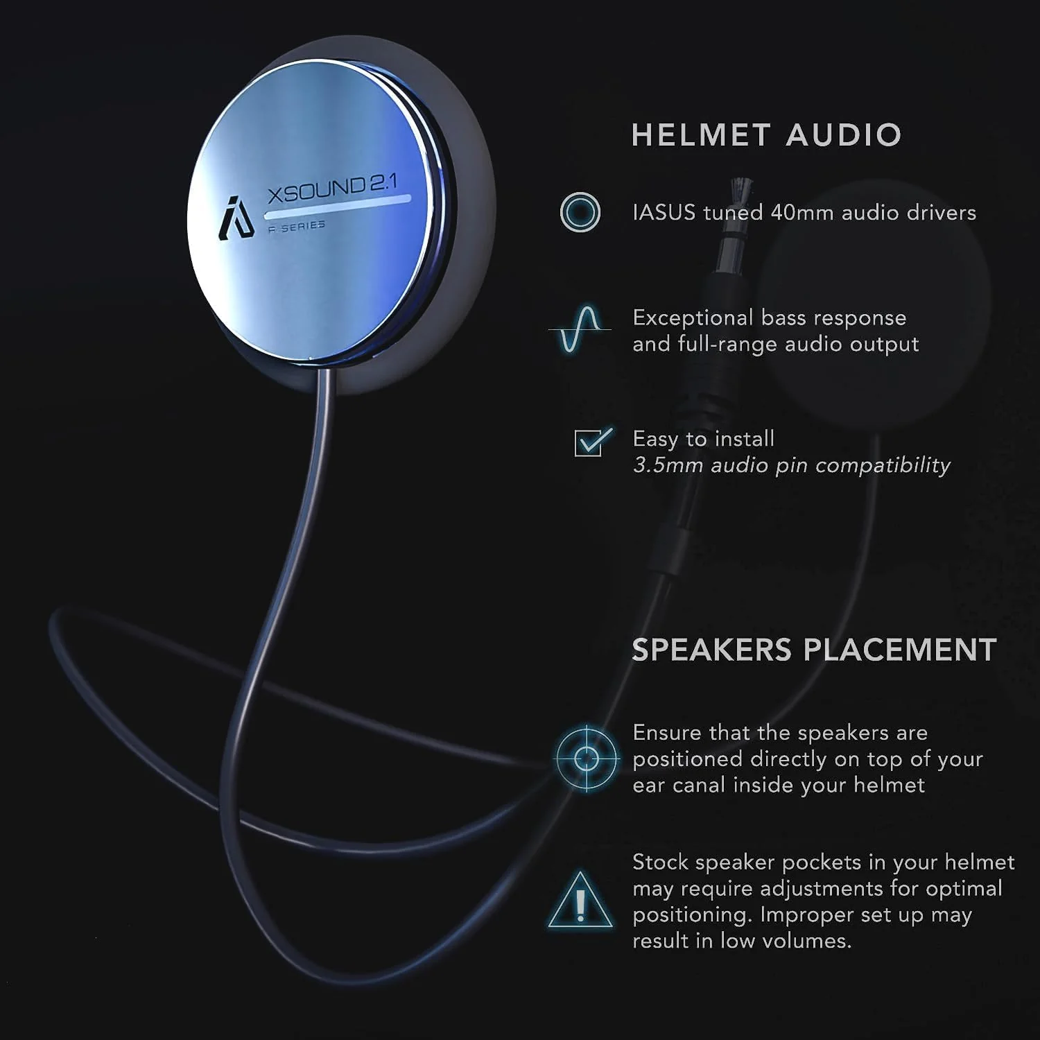 XS2.1R Helmet Speaker with Foam Spacers Kit - High Performance Speaker Headphones - 3.5mm Earbud Jack Compatible with Most Helmet Comm Systems - Fits Most Ski, Snowboard & Motorcycle Helmets - Image 5