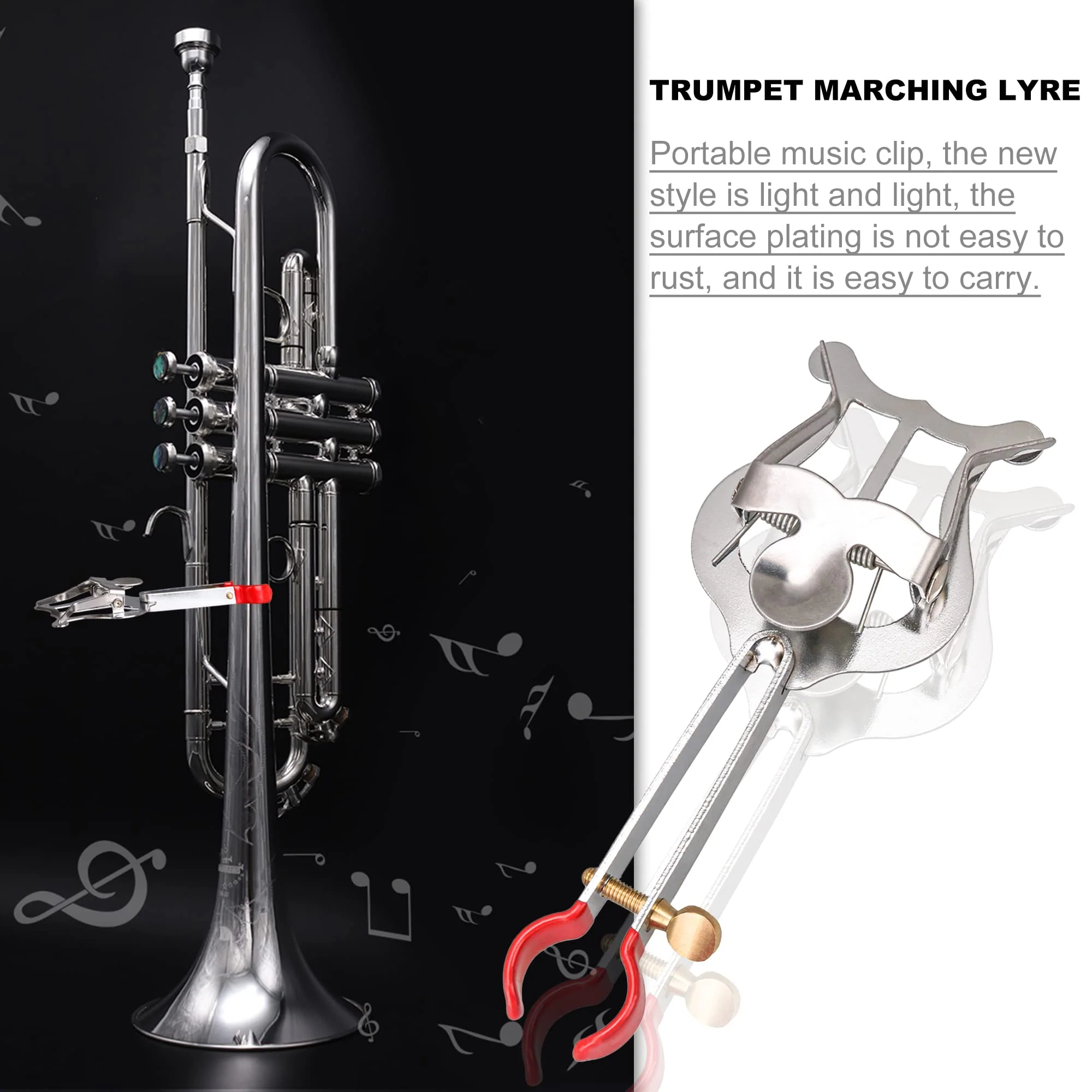 Xstyle Small Marching Lyre Clamp-On, Silver Metal Plating Marching Music Clip, Lyre for Saxophone - Image 5