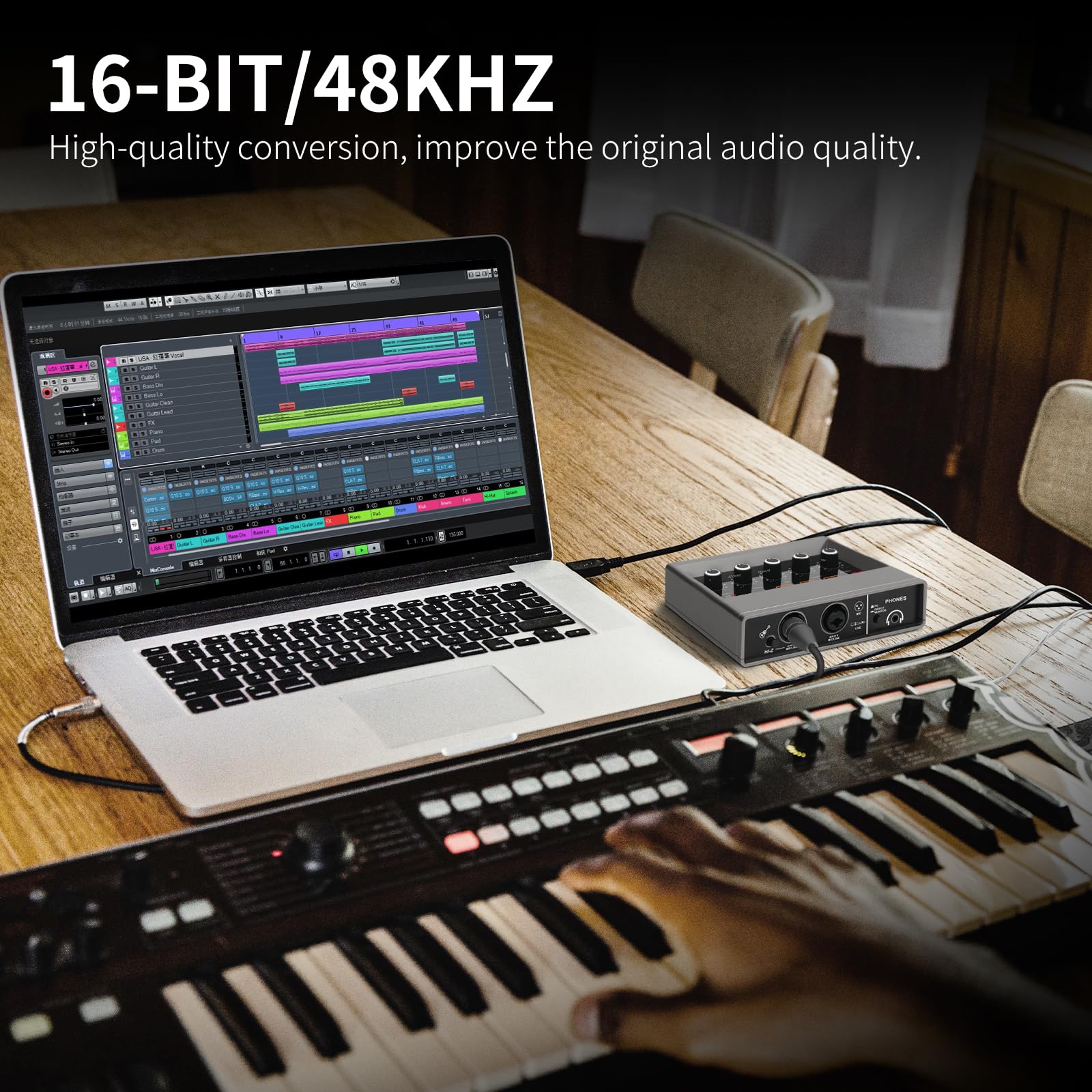 XTUGA USB Audio Interface for PC with Touch Model 16 bit/48 kHz, DSP Effect, 48V Phantom Power XLR Audio Interface for Recording Music, Live Streaming, Q-16 - Image 2