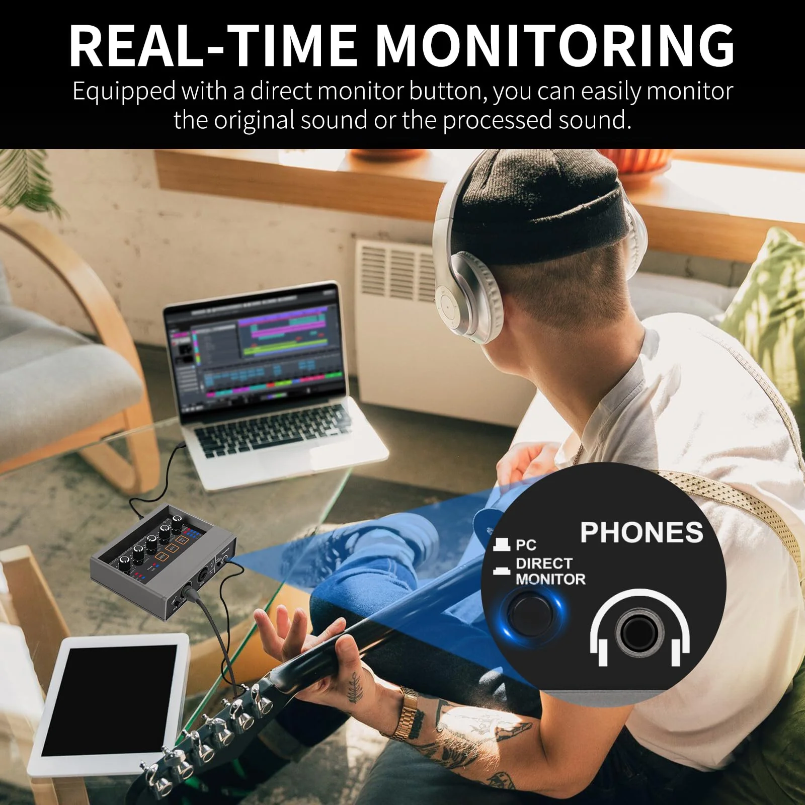 XTUGA USB Audio Interface for PC with Touch Model 16 bit/48 kHz, DSP Effect, 48V Phantom Power XLR Audio Interface for Recording Music, Live Streaming, Q-16 - Image 5