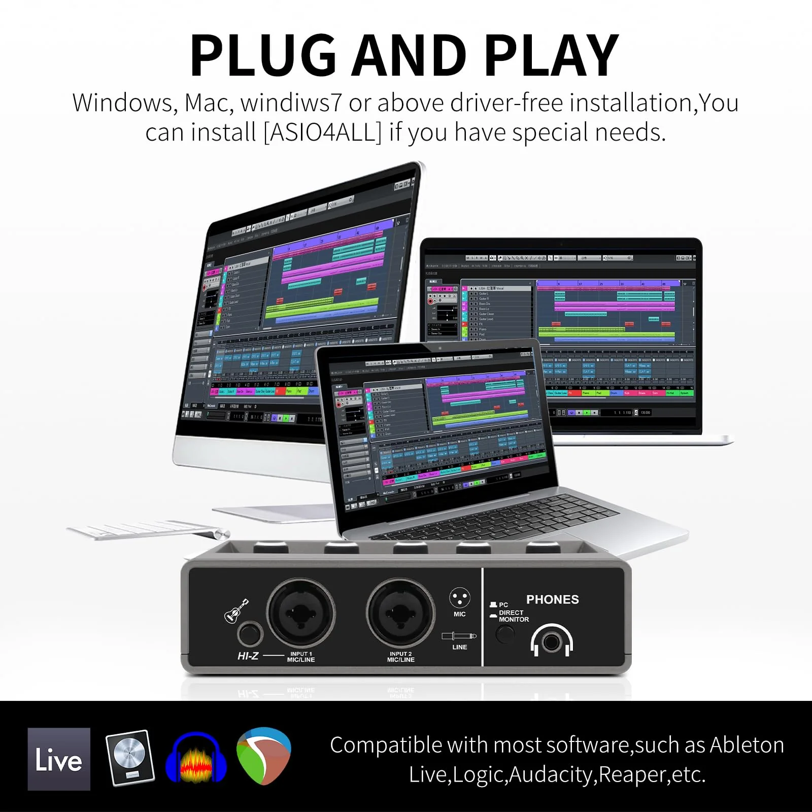 XTUGA USB Audio Interface for PC with Touch Model 16 bit/48 kHz, DSP Effect, 48V Phantom Power XLR Audio Interface for Recording Music, Live Streaming, Q-16 - Image 6