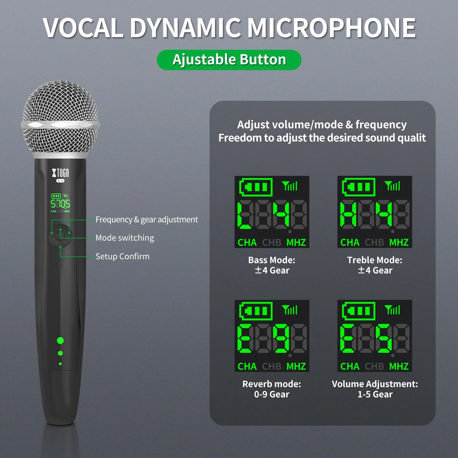 XTUGA Wireless Microphone, Rechargeable UHF Handheld Dynamic Wireless Mic with 2 Adapters Compatible with Phone/PC, Wireless Karaoke Microphone Bluetooth for Singing, Wedding, DJ, Party, Speech - Image 4