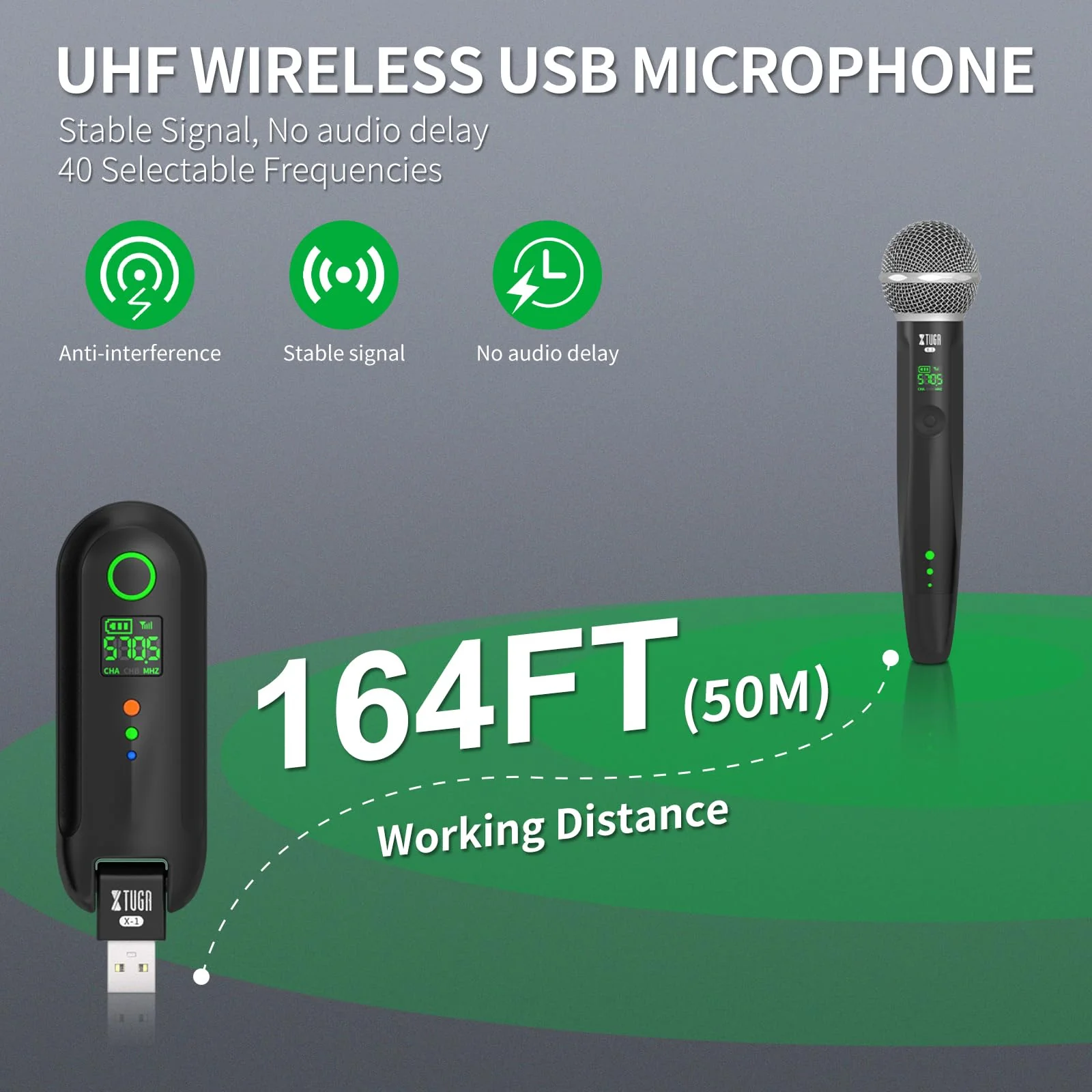 XTUGA Wireless Microphone, Rechargeable UHF Handheld Dynamic Wireless Mic with 2 Adapters Compatible with Phone/PC, Wireless Karaoke Microphone Bluetooth for Singing, Wedding, DJ, Party, Speech - Image 5