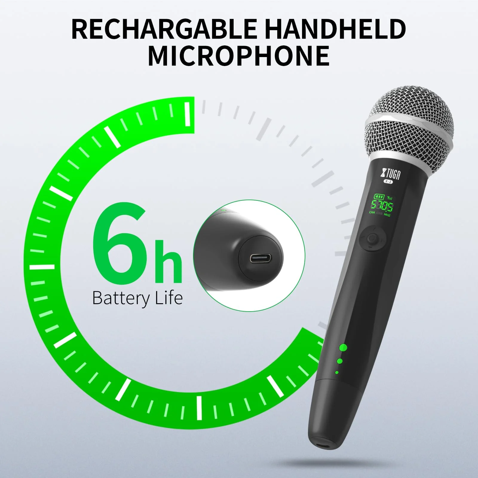 XTUGA Wireless Microphone, Rechargeable UHF Handheld Dynamic Wireless Mic with 2 Adapters Compatible with Phone/PC, Wireless Karaoke Microphone Bluetooth for Singing, Wedding, DJ, Party, Speech - Image 6