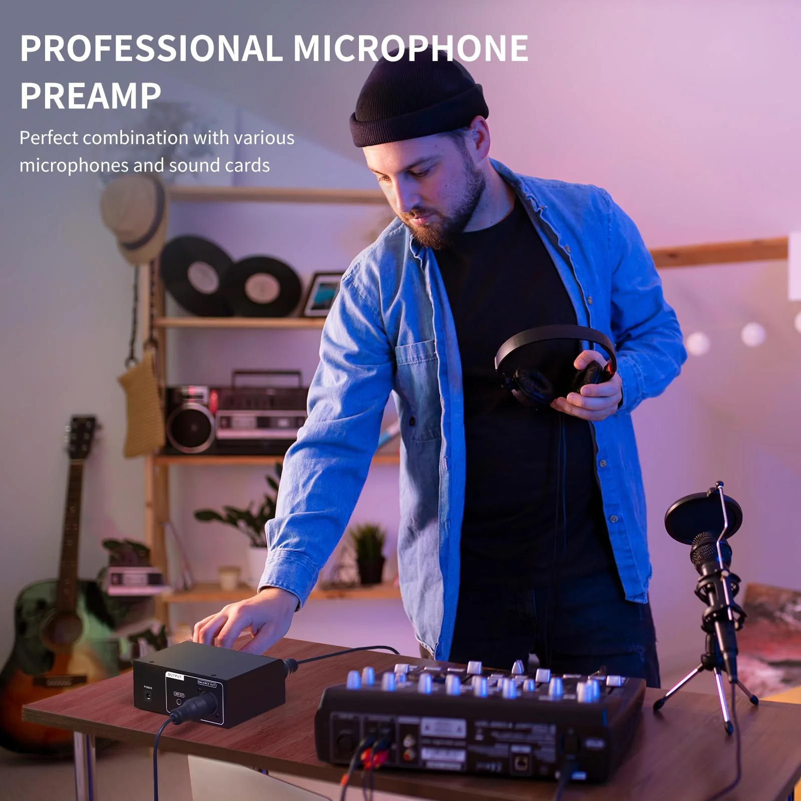 XTUGA XIC1 Microphone Preamp for Dynamic and Condenser Microphones Booster with 2 Input Max 75db Gain 48V Phantom Power XLR Output - Image 5