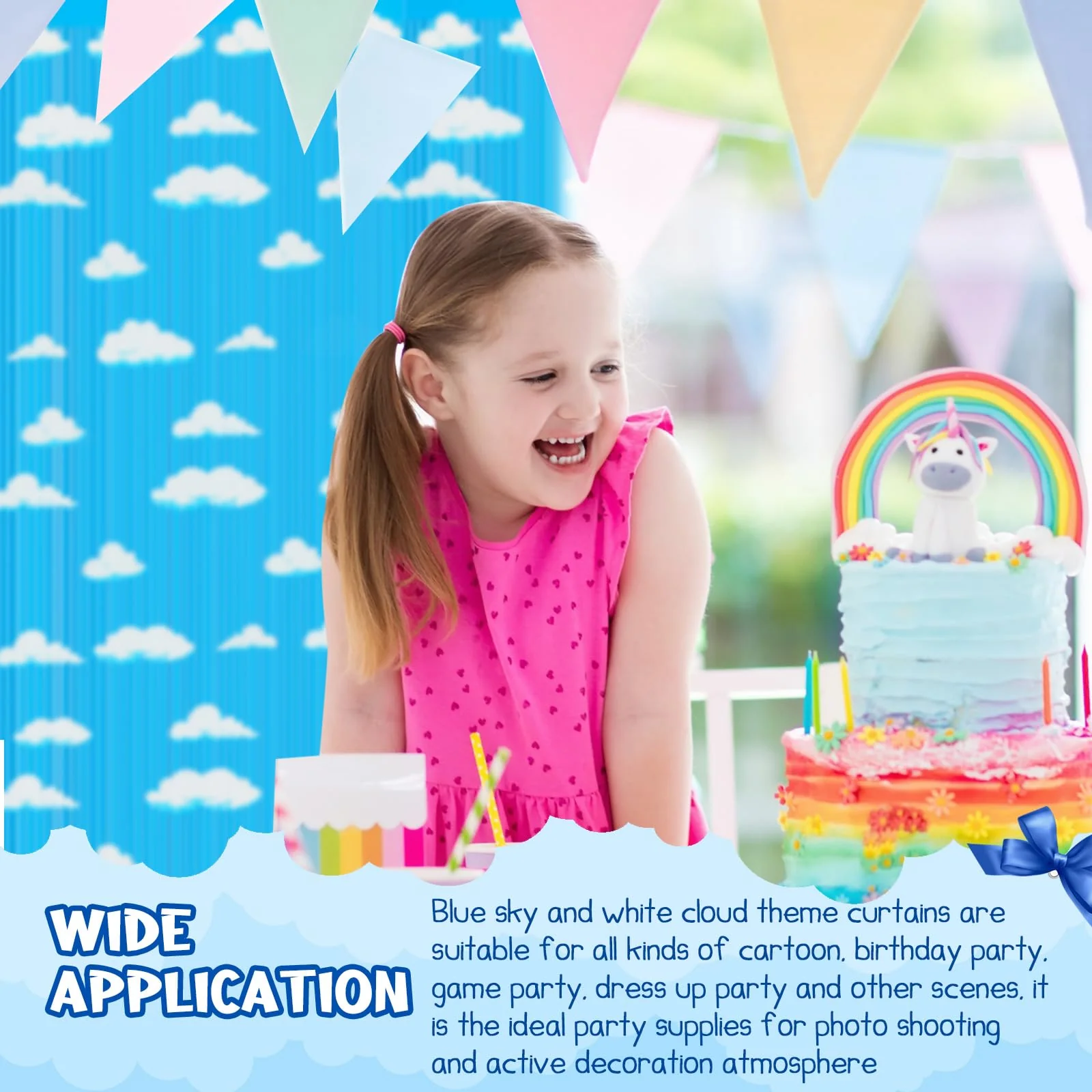 XunYee 3 Pack Blue Sky White Clouds Birthday Party Supplies, Clouds Theme Tinsel Foil Fringe Curtains Toy Party Supplies, Baby Kids Shower Cartoon Story Birthday Party Decorations - Image 6
