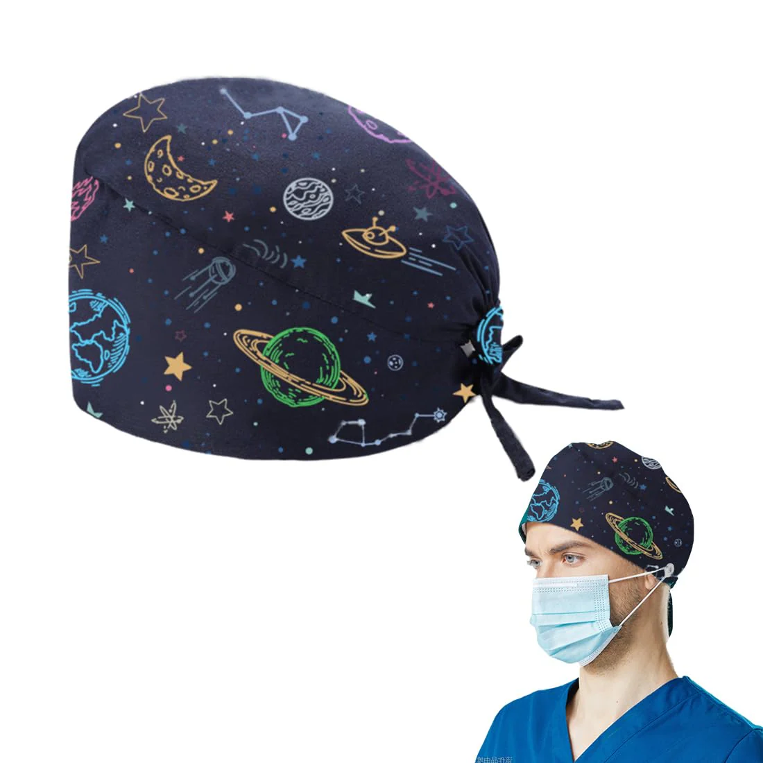XURJUMI 1 x Surgical Cap Fabric, Surgical Caps, Fabric Nurse, Accessories for Doctors, Nurse Cap with Buttons on Both Sides, Adjustable Work Cap, Cotton Dust Cap