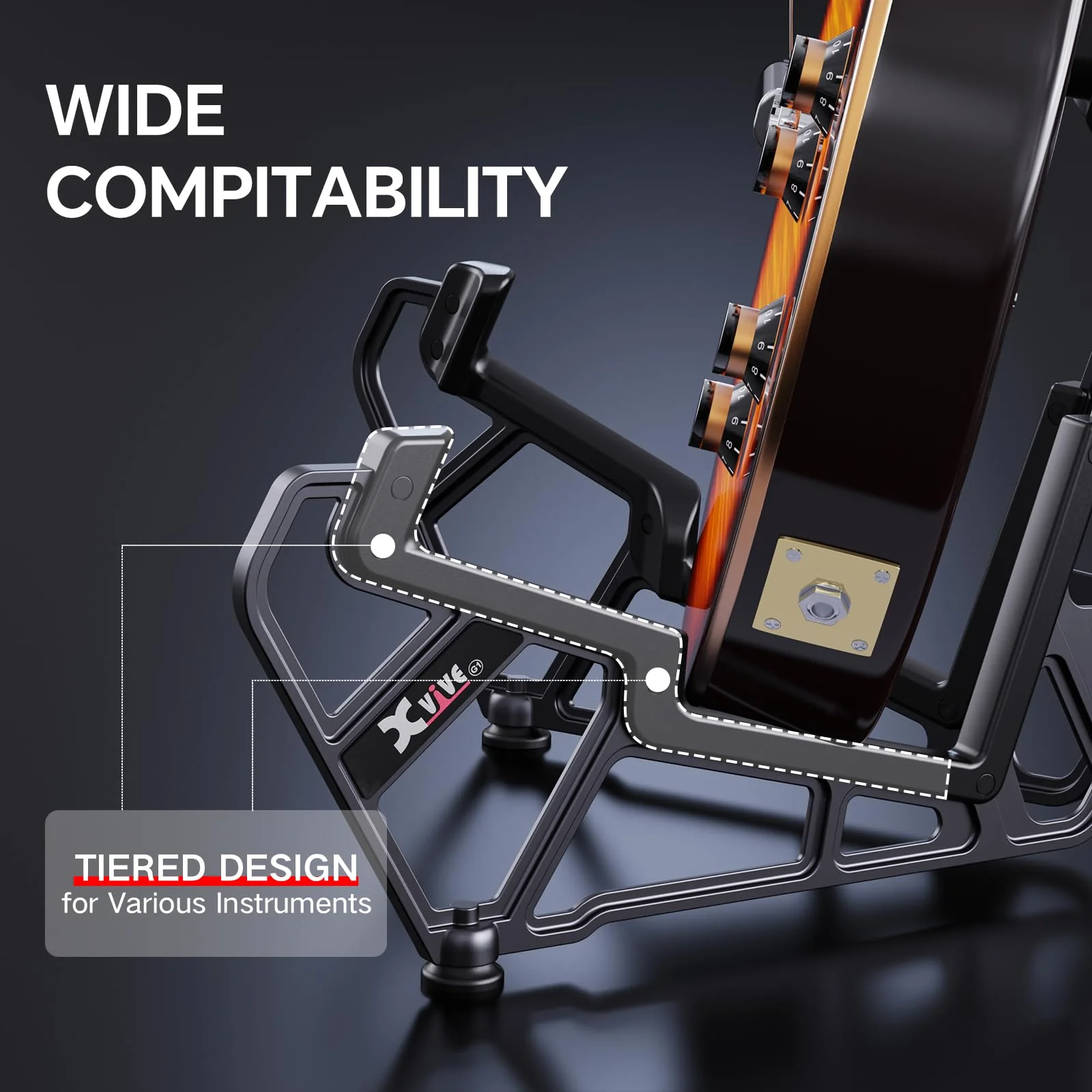 Xvive Guitar Stand G1 Deluxe Guitar Stand Floor for Electric/Acoustic/Bass guitar, Designed in Germany with Ultra Sturdy, Portable, Foldable Structure - Image 5