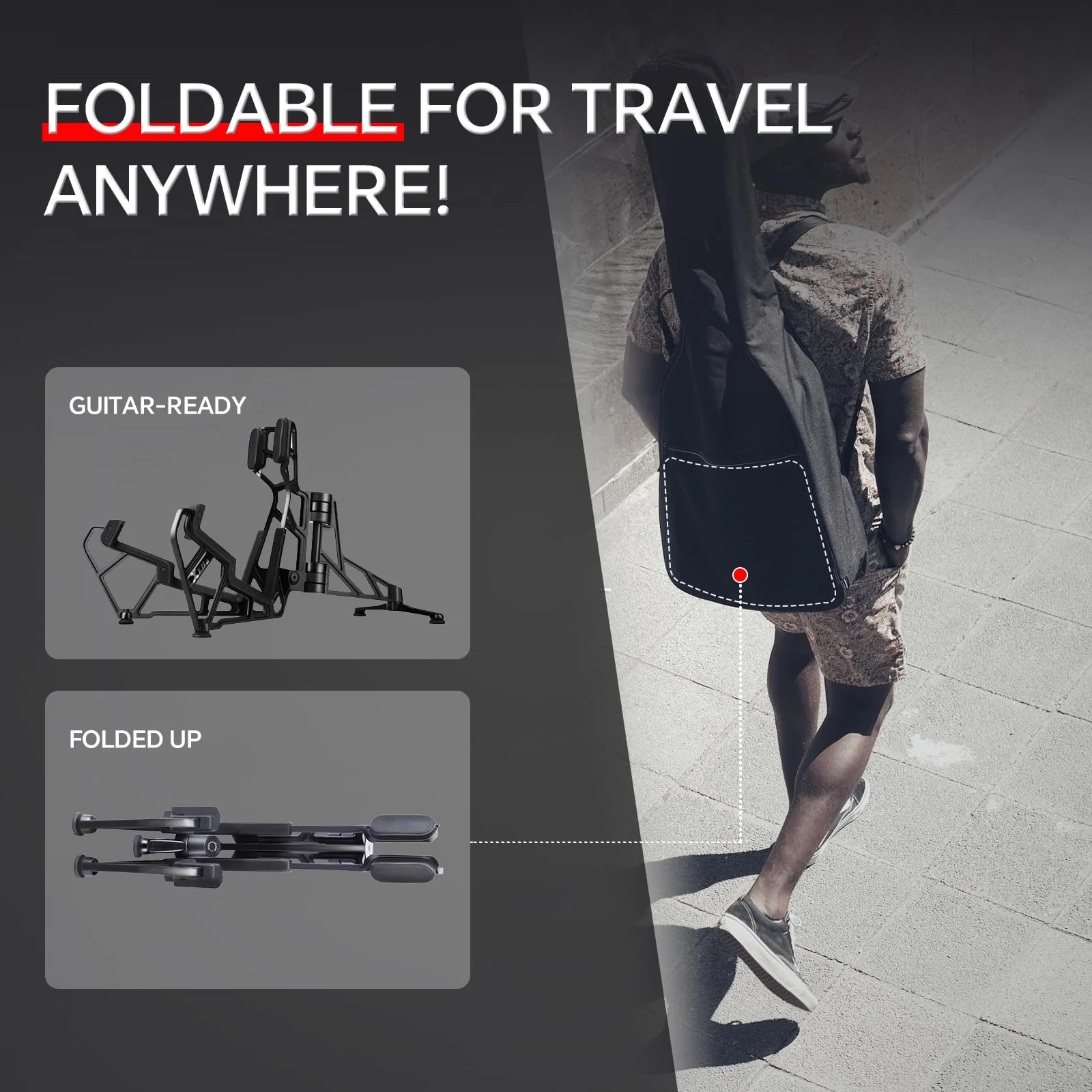 Xvive Guitar Stand G1 Deluxe Guitar Stand Floor for Electric/Acoustic/Bass guitar, Designed in Germany with Ultra Sturdy, Portable, Foldable Structure - Image 6