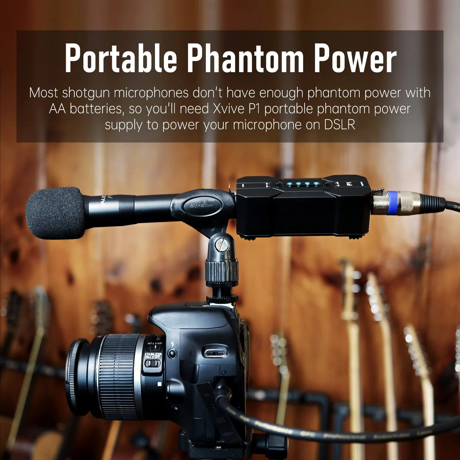 Xvive P1 Phantom Power Supply for Microphone Preamp,Condenser Microphones,Shotgun Mic,with XLR Cable P1+XLR - Image 4