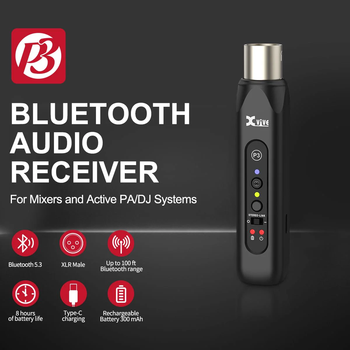 Xvive P3 Bluetooth XLR Receiver for Audio Mixer, Active PA, DJ Systems P3 Bluethooth Receiver - Image 2