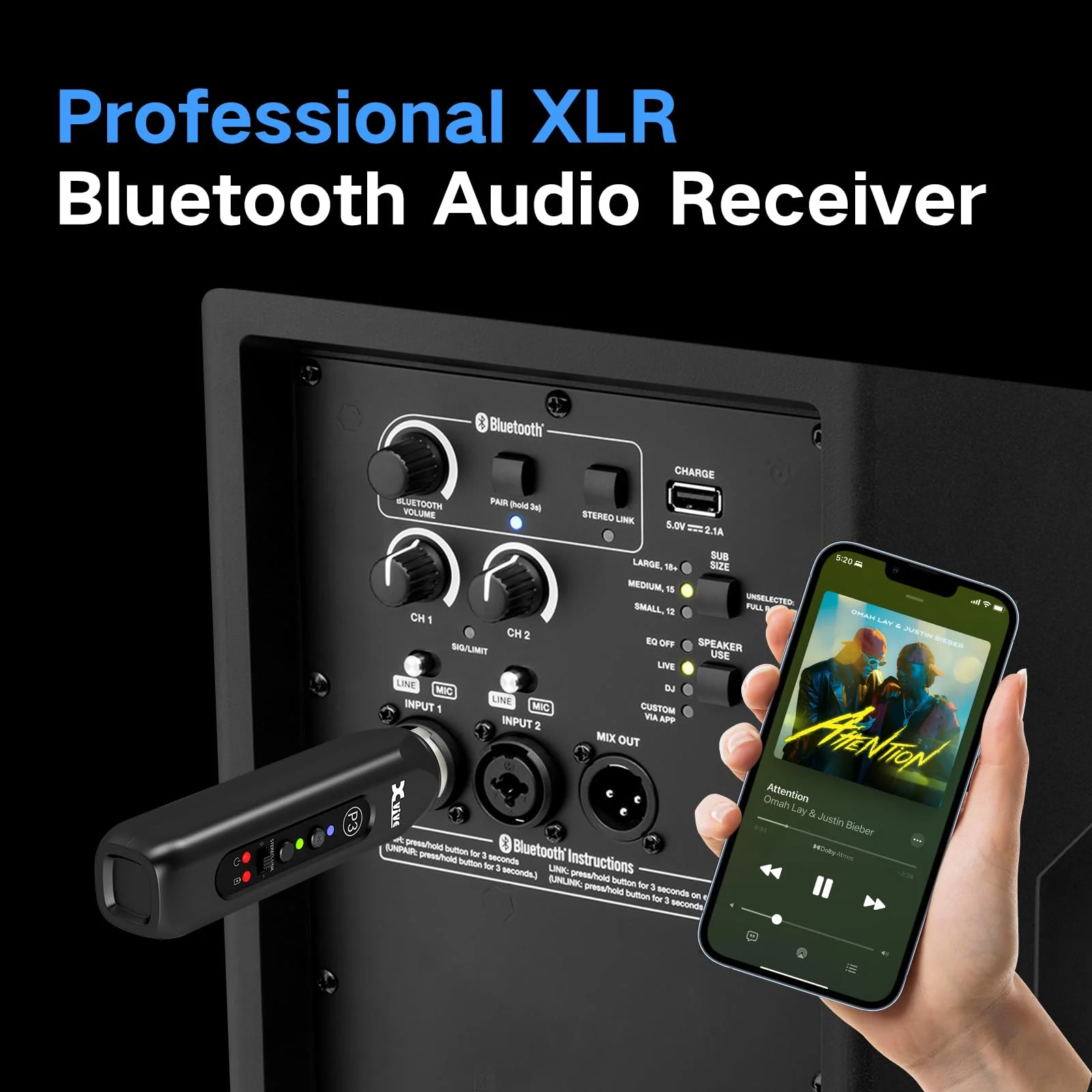 Xvive P3 XLR Bluetooth Receiver, High-Fidelity Wireless Bluetooth Adapter for Speakers, PA Systems, Mixers, DJ Equipment - Image 2