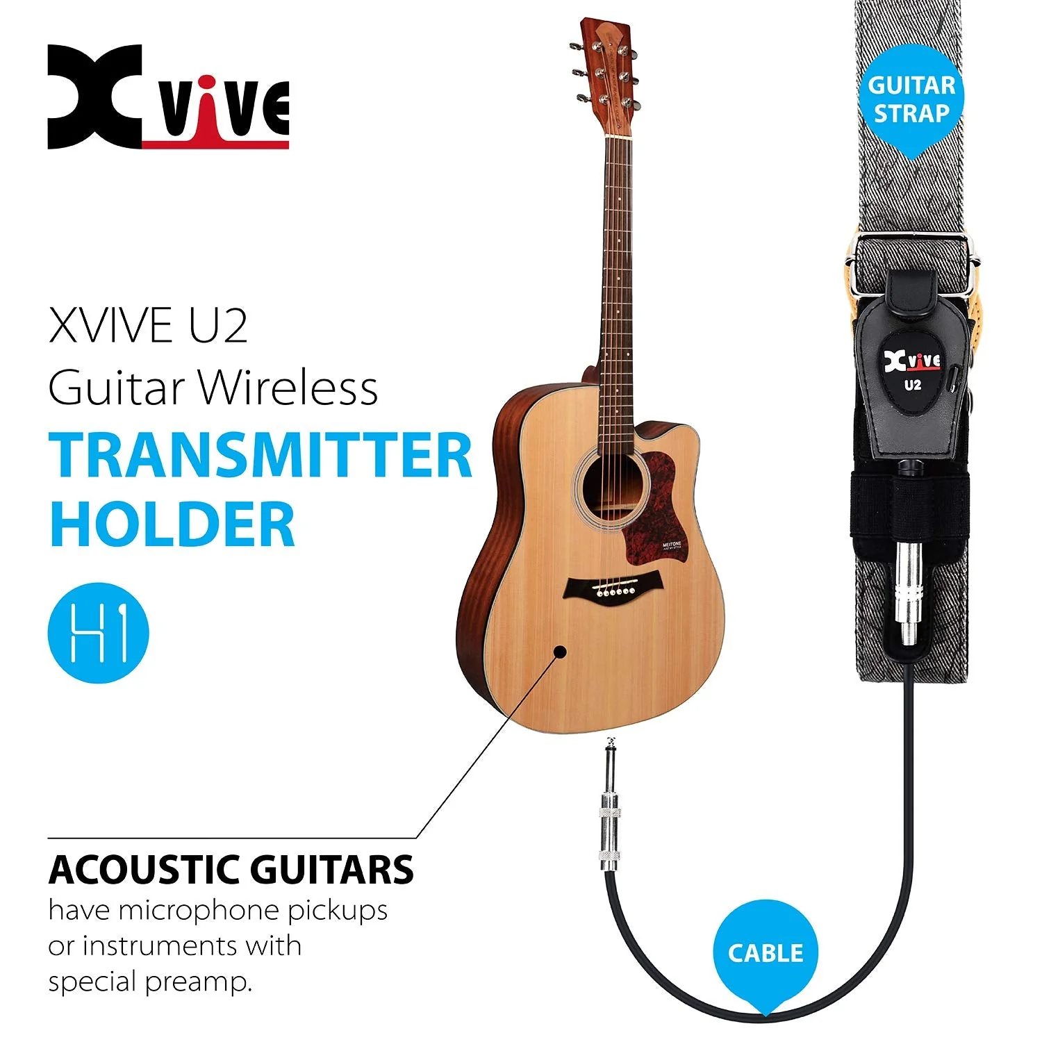 Xvive U2 Guitar Wireless Transmitter Holder,Upgrade 1/4 Cable Compatible Others Transmitter H1 - Image 5