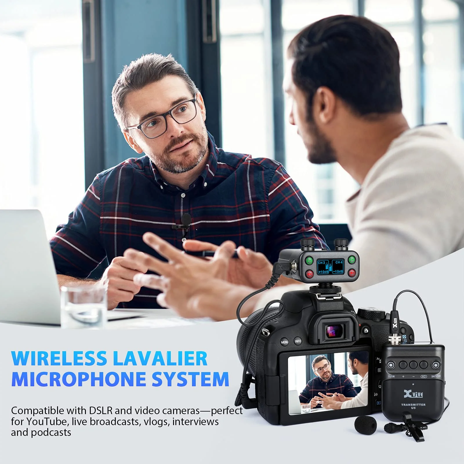 Xvive U5 Wireless Lavalier Microphone System 2.4Ghz Dual Channel with LV1 Lavalier Mic for DSLR Camera,Digital Camera,Recorder,Smart Phone for Recording YouTube TikTok Vlogging - Image 6
