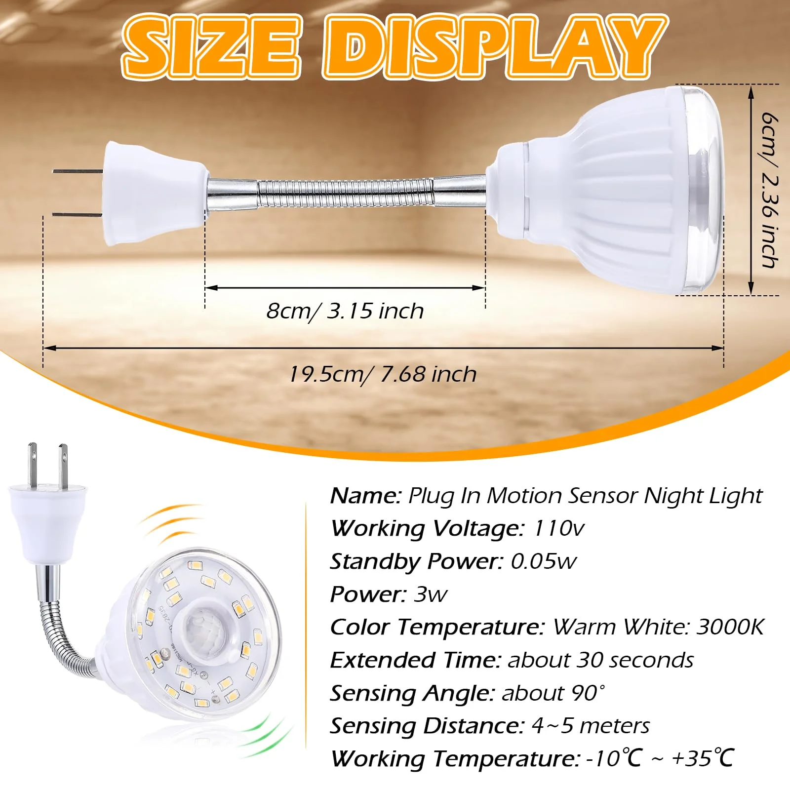 Yahenda 3 Pack Motion Activated LED Night Light Plug in Smart Dusk Dawn Sensor Light PIR Infrared Sensor Motion Detector Lamp Flexible Rotating for Hallway Stairway Garage Basement(Warm White) Warm White - Image 2