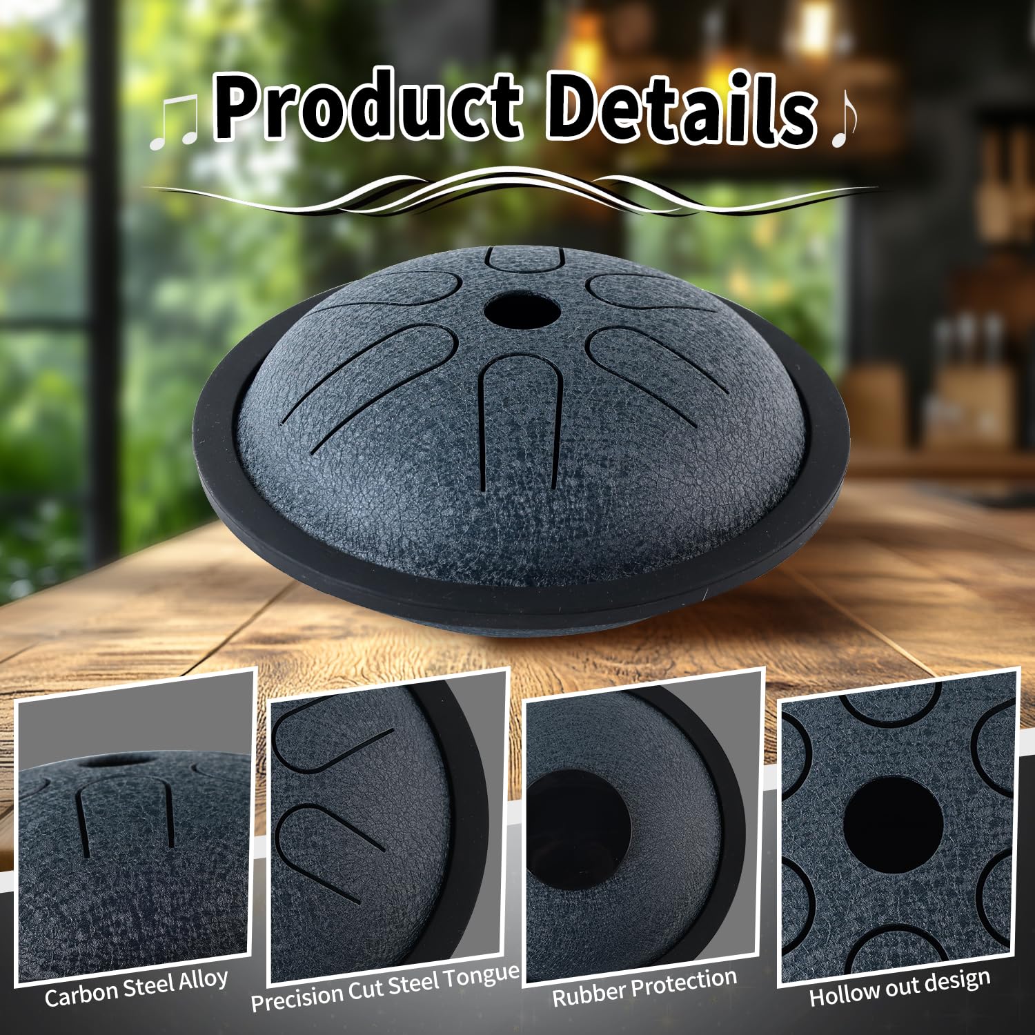 Yahpetes Steel Tongue Drum Musical Percussion Instrument Metal Rain Drum for Outside 5.5 Inch 6 Notes C-Key for Meditation Yoga Education Percussion with Bag, Music Book, Mallets (Navy Blue) Navy Blue - Image 3